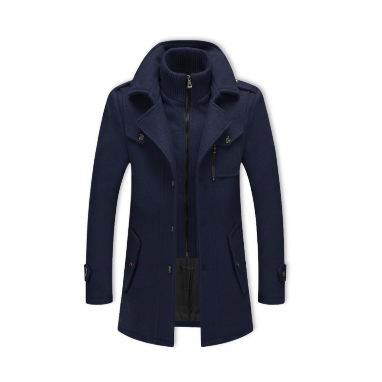 Men Fashion Autumn Winter Wool Trench Coats Middle Long Jacket Male Double Collar Zipper Coat