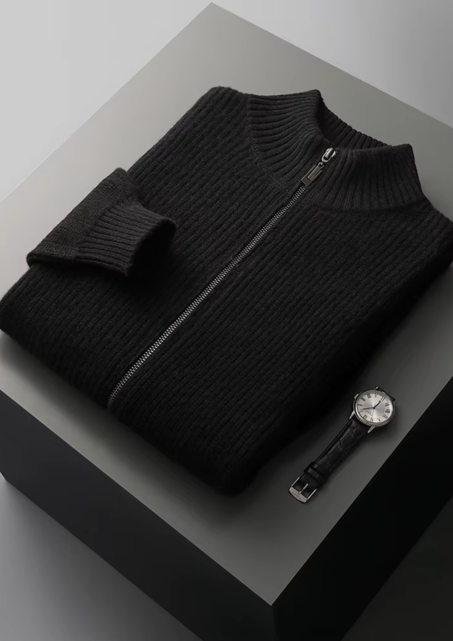 Veroux Mode | Men’s Pure Extra-Fine Merino Wool Ribbed Cardigan