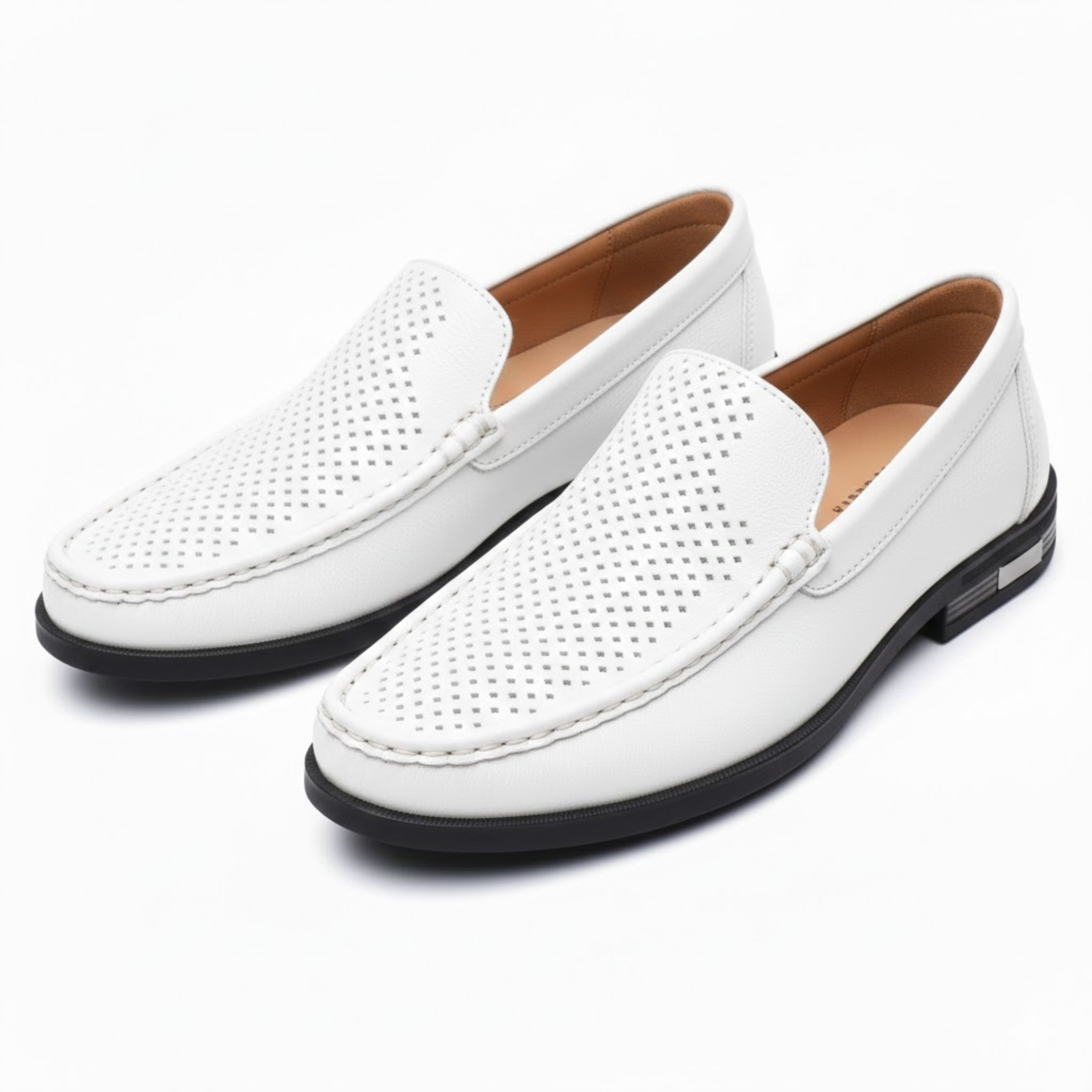 Men's Leather Slip-On Loafers Breathable Perforated Formal Office Wedding Shoes