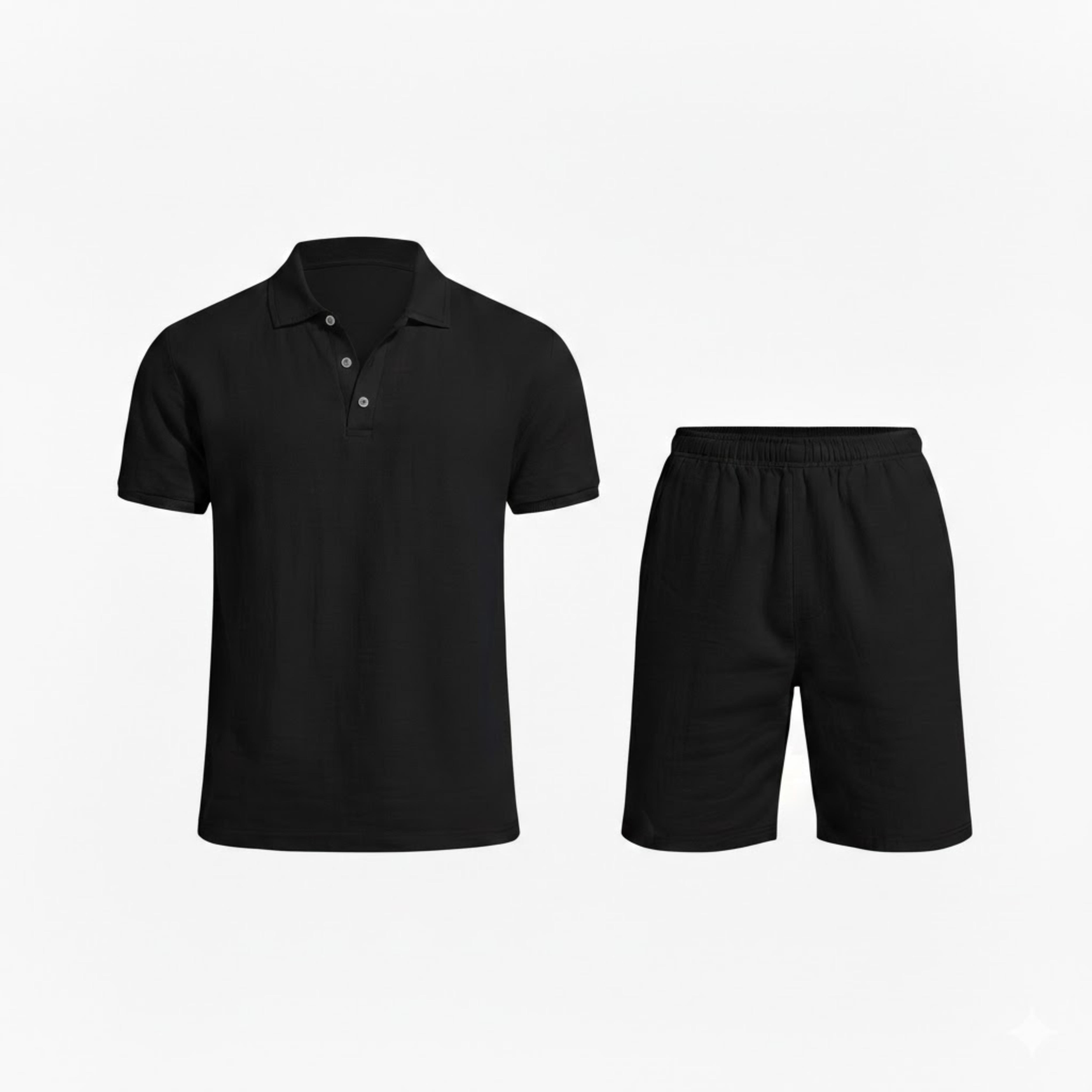 Men's Two Piece Linen Set Short Sleeve Polo Shirt and Drawstring Shorts Casual Suit