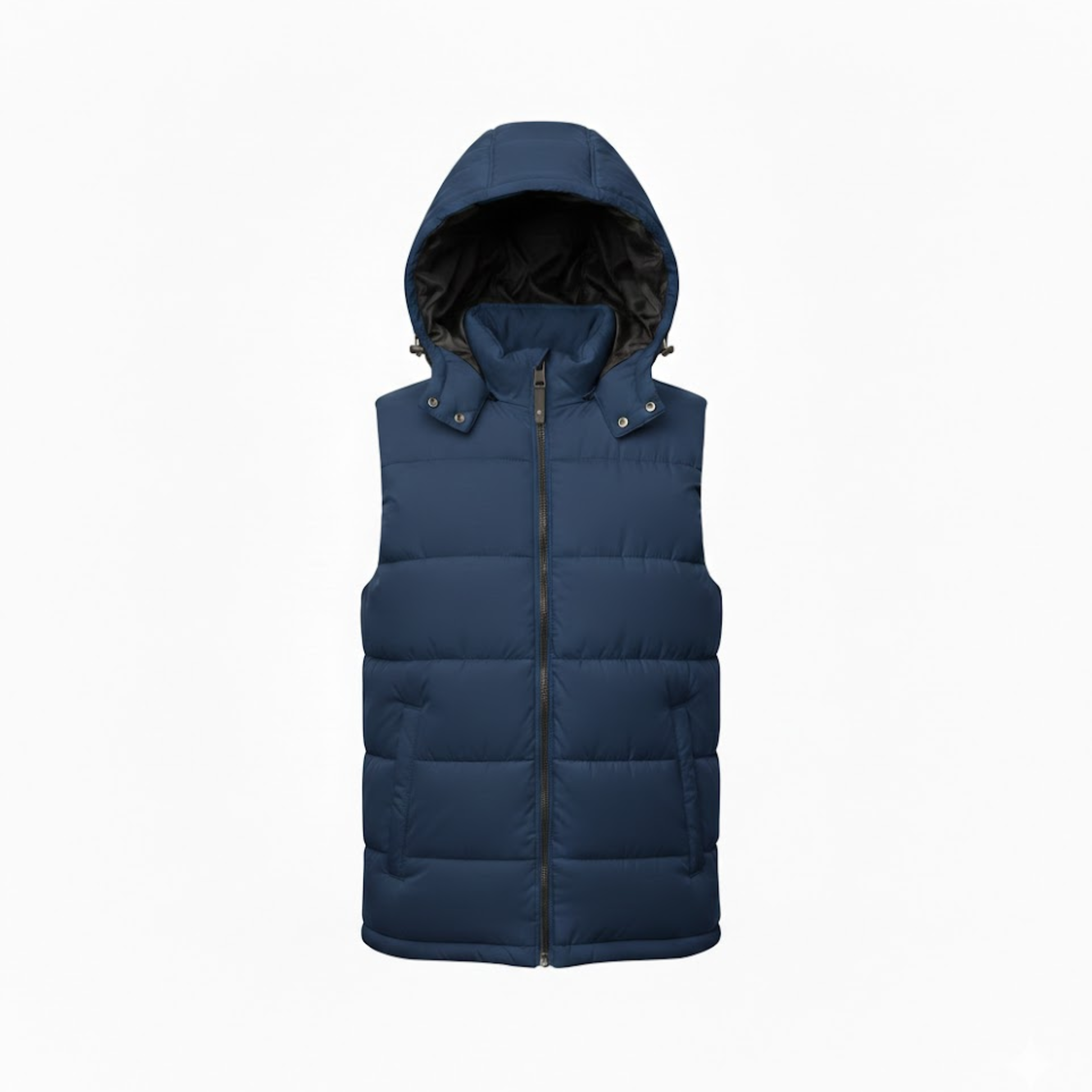 Men's Padded Hooded Vest Sleeveless Puffer Gilet with Full Zipper and Pockets