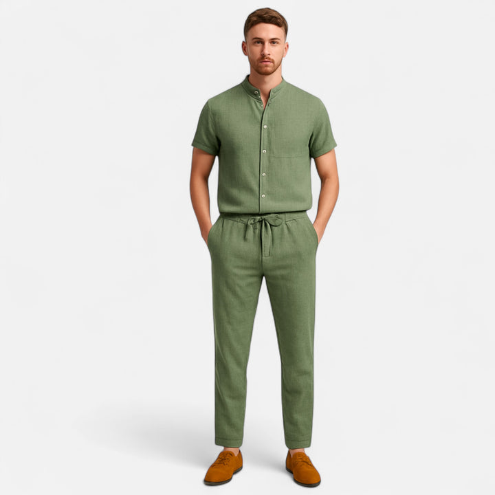 Veroux Mode | Men’s Mandarin Collar Shirt – Minimal Elegance, Eastern-Inspired Refinement