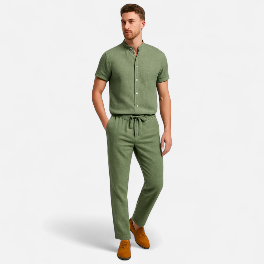 Veroux Mode | Men’s Mandarin Collar Shirt – Minimal Elegance, Eastern-Inspired Refinement