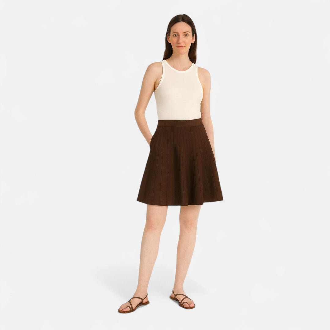 Veroux Mode | Women’s Pleated Wool Mini Skirt – Sculpted Warmth, Timeless Femininity