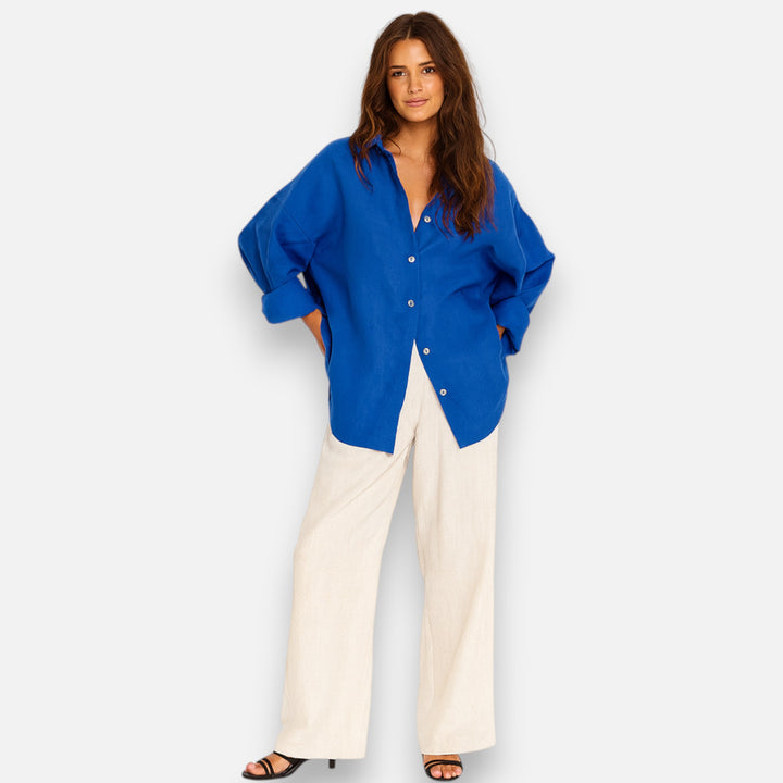 Veroux Mode | Women's Vintage Cotton-Linen Shirt – Spring Elegance with Timeless Comfort