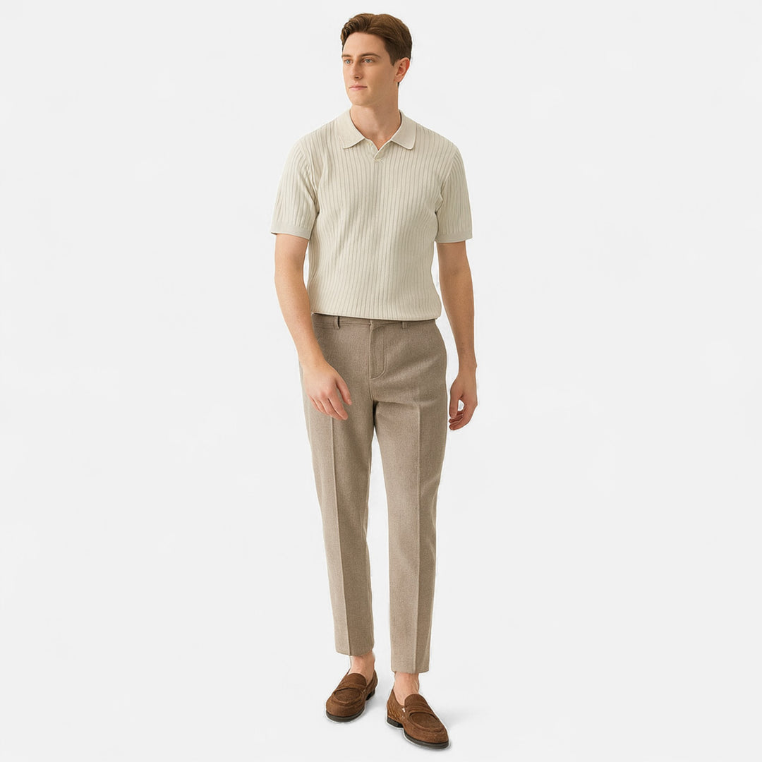 Veroux Mode | Men’s Premium Ribbed Polo Shirt – Textured Sophistication, Effortless Refinement