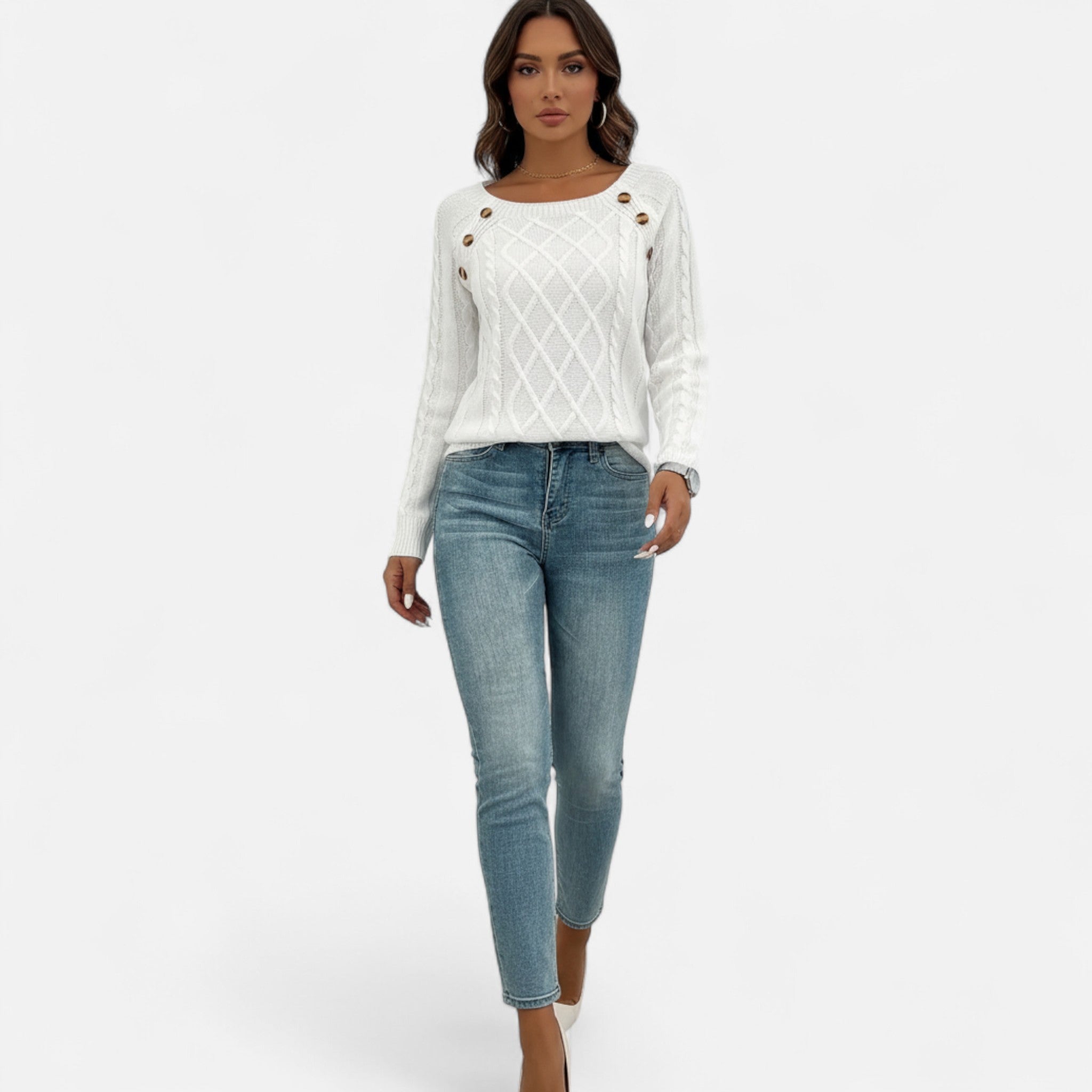 Veroux Mode | Women’s Cable-Knit Button Sweater