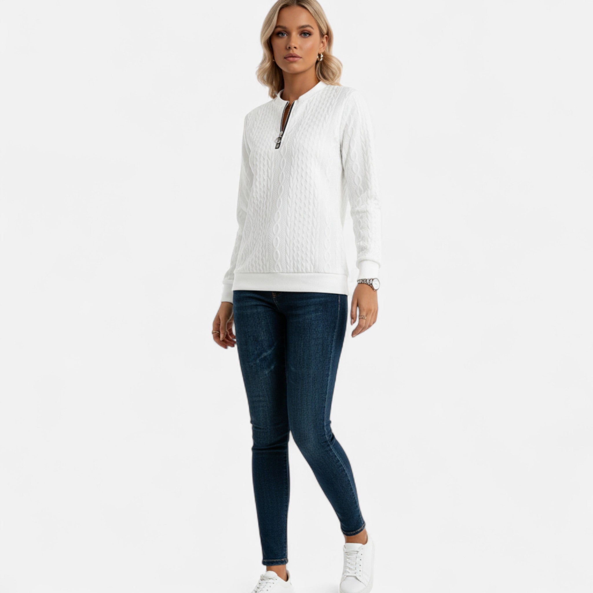 Veroux Mode | Women’s Textured Knit Zip Sweater