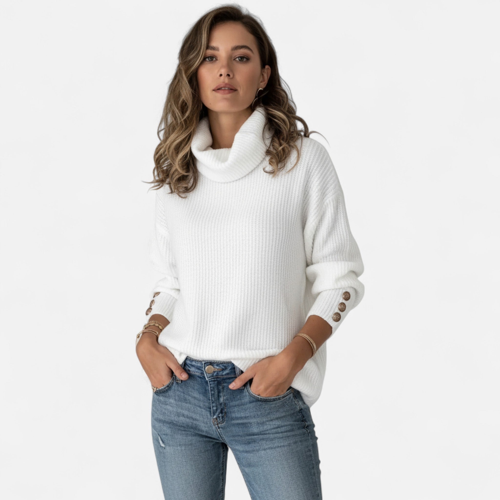 Veroux Mode | Women’s High-Neck Button Knit Sweater