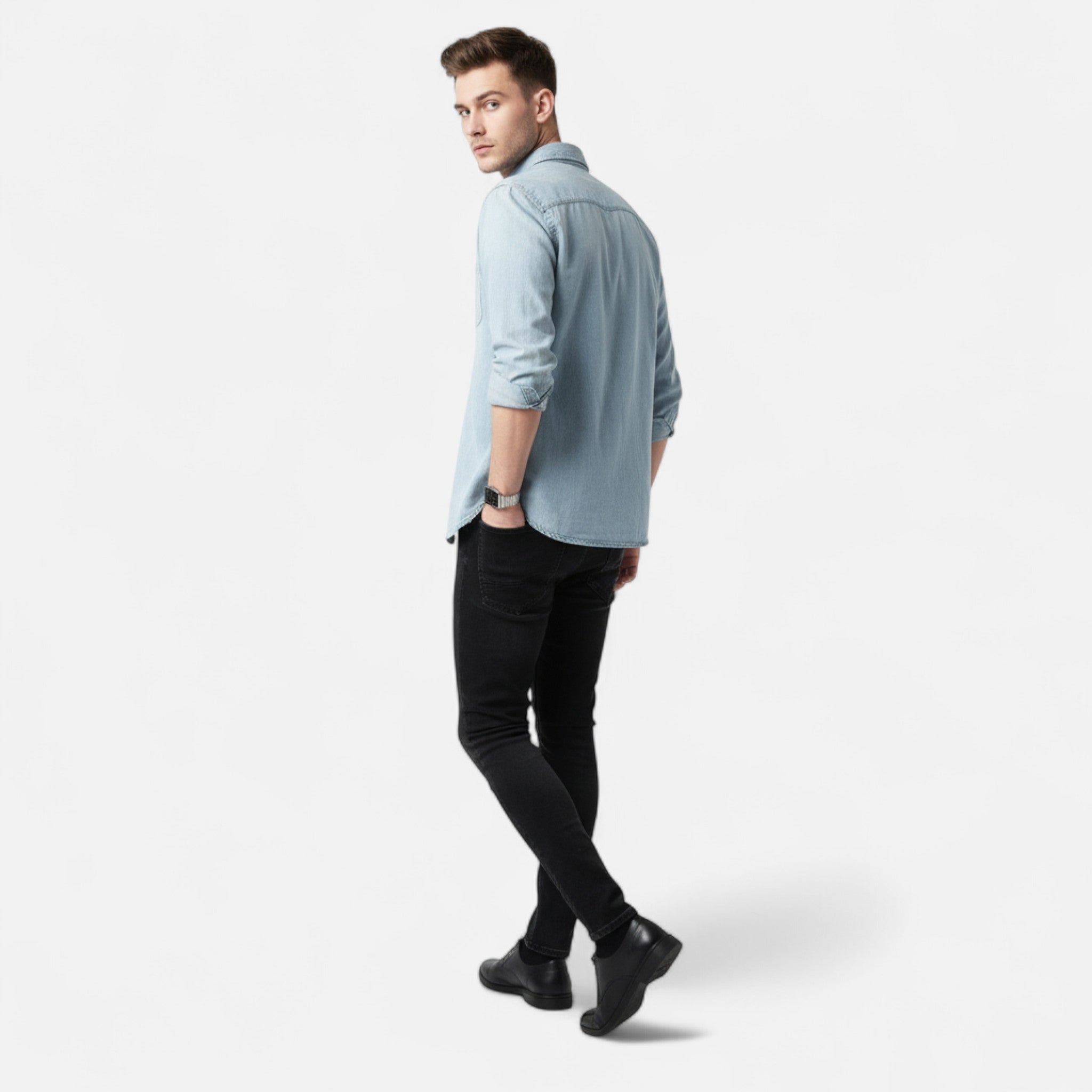 Veroux Mode | Men’s Cotton Denim Long-Sleeve Shirt