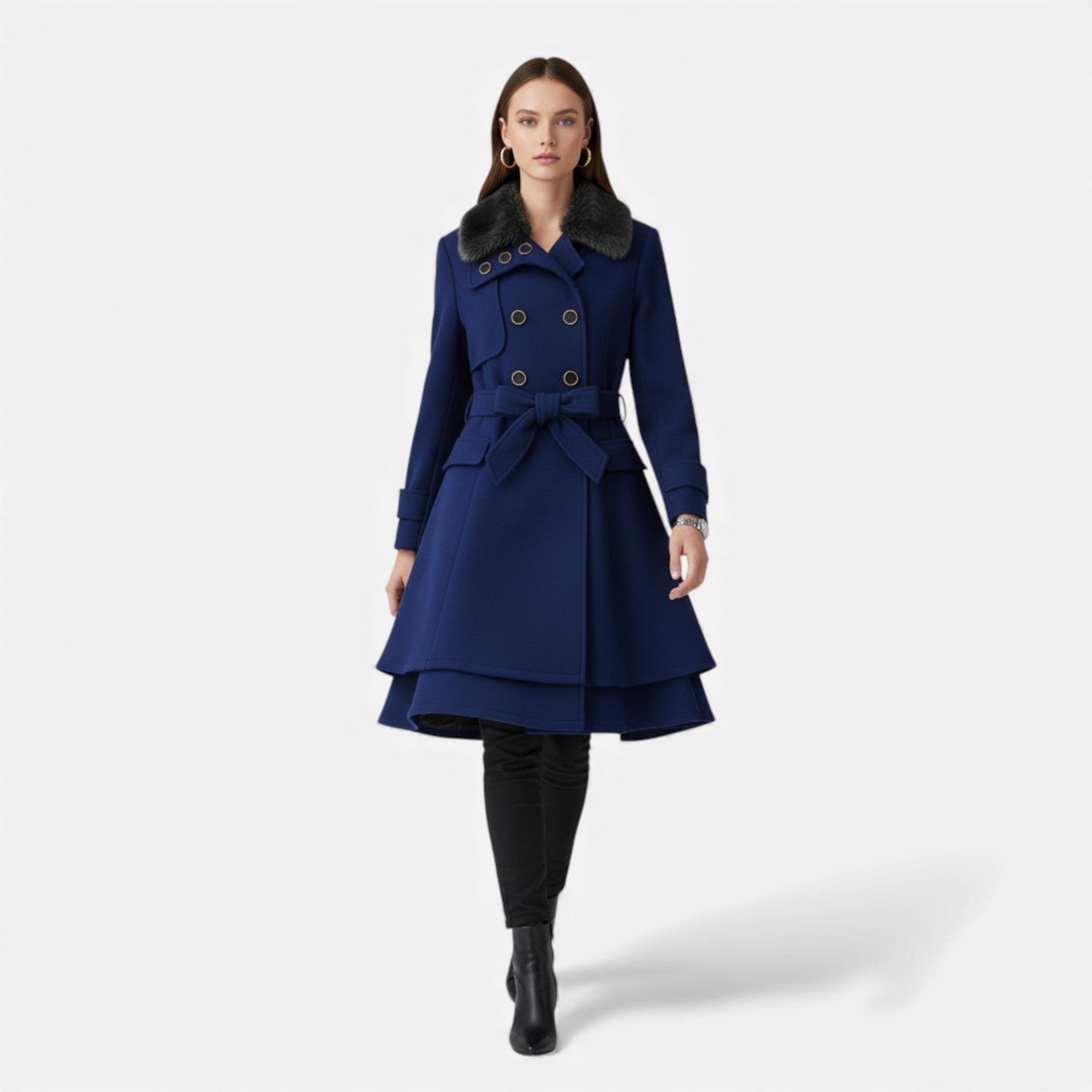Veroux Mode | Women’s Double-Breasted Coat – Wool Blend Elegance