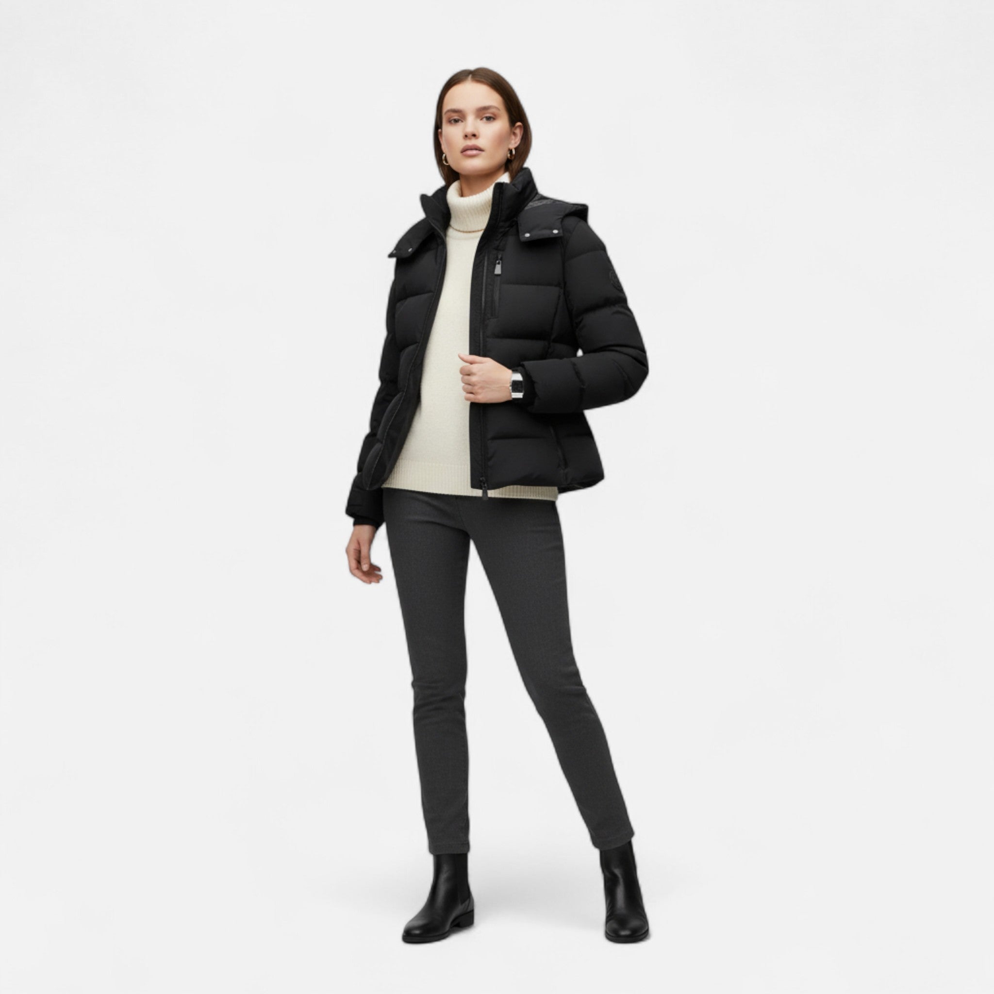 Veroux Mode | Women’s Puffer Jacket – Belted Water-Resistant Elegance