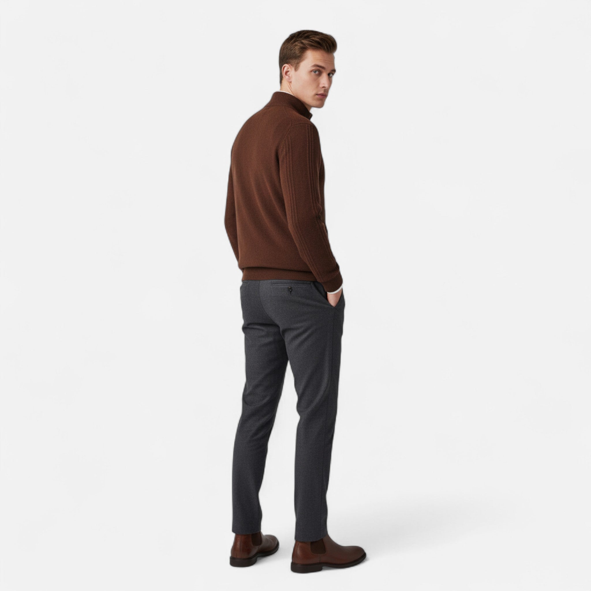 Veroux Mode | Men’s Sweater – Cashmere Ribbed Half-Zip Elegance