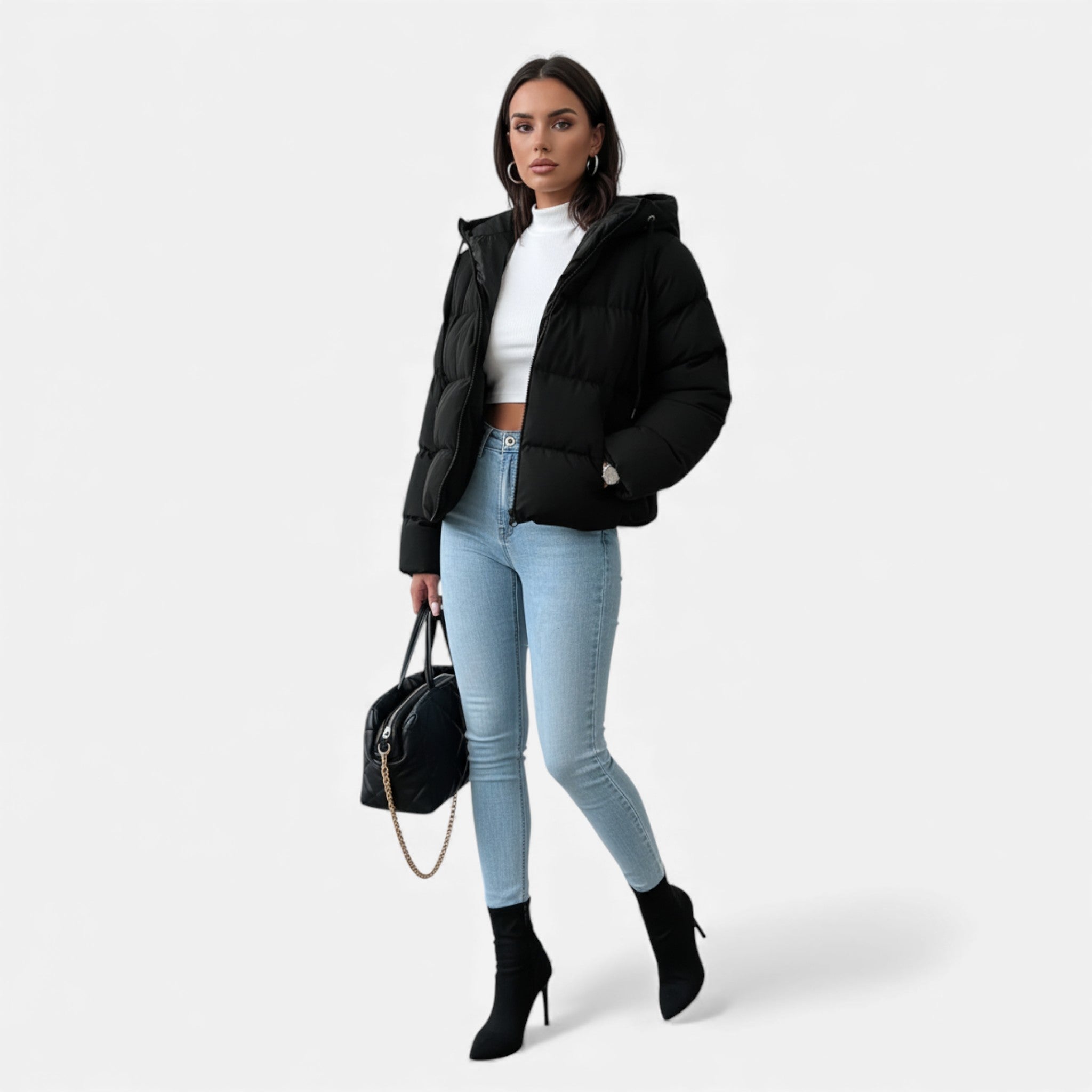 Veroux Mode | Women’s Hooded Jacket – Black Winter Essential