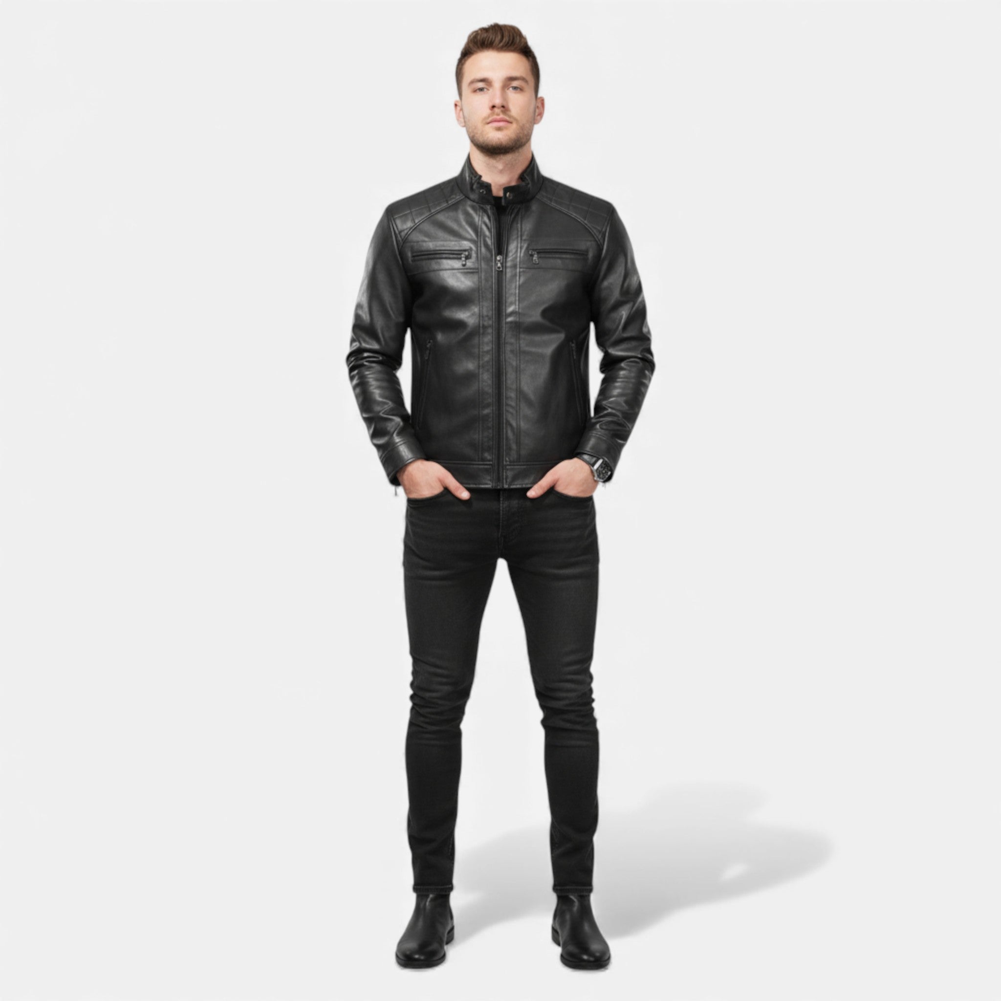 Veroux Mode | Men’s Leather Biker Jacket – Cornelius Edition