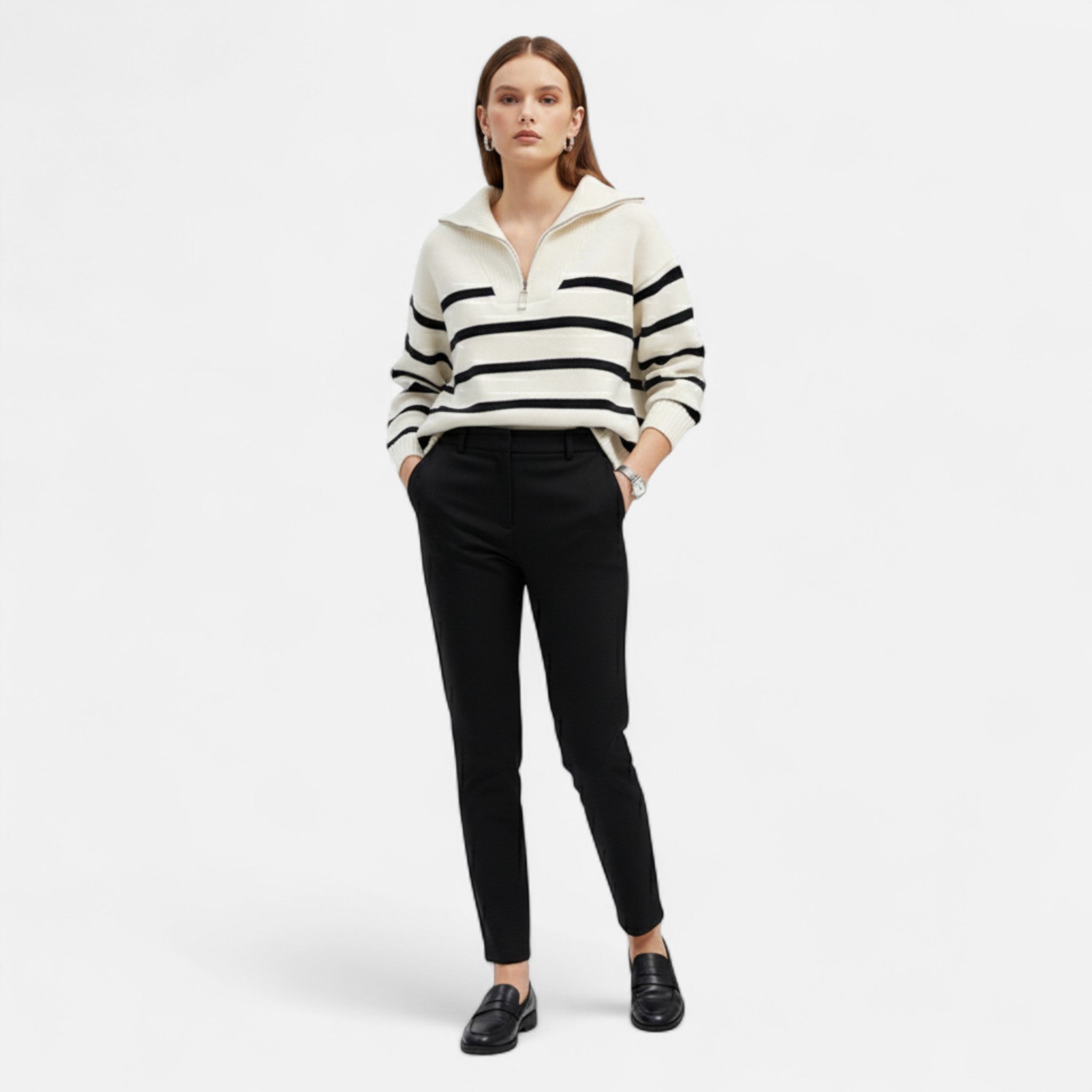 Veroux Mode | Women’s Striped Zip-Collar Sweater