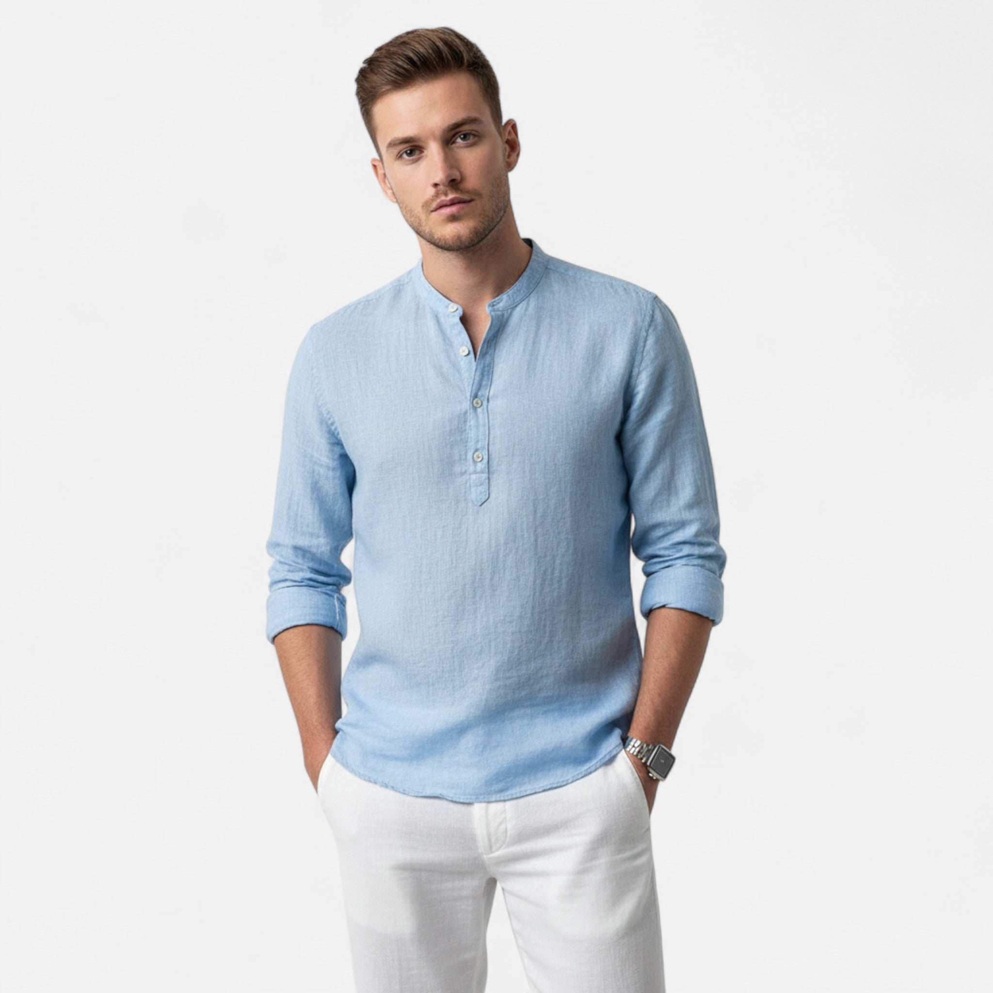 Veroux Mode | Men’s Linen Henley Shirt