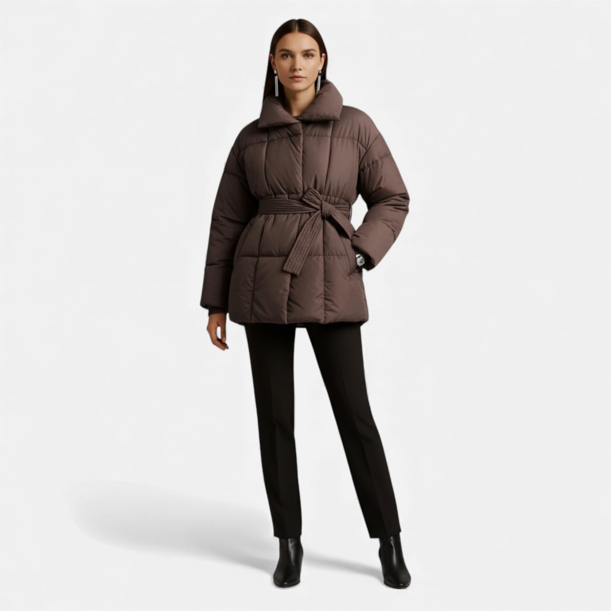 Veroux Mode | Women’s Puffer Jacket – Belted Winter Elegance