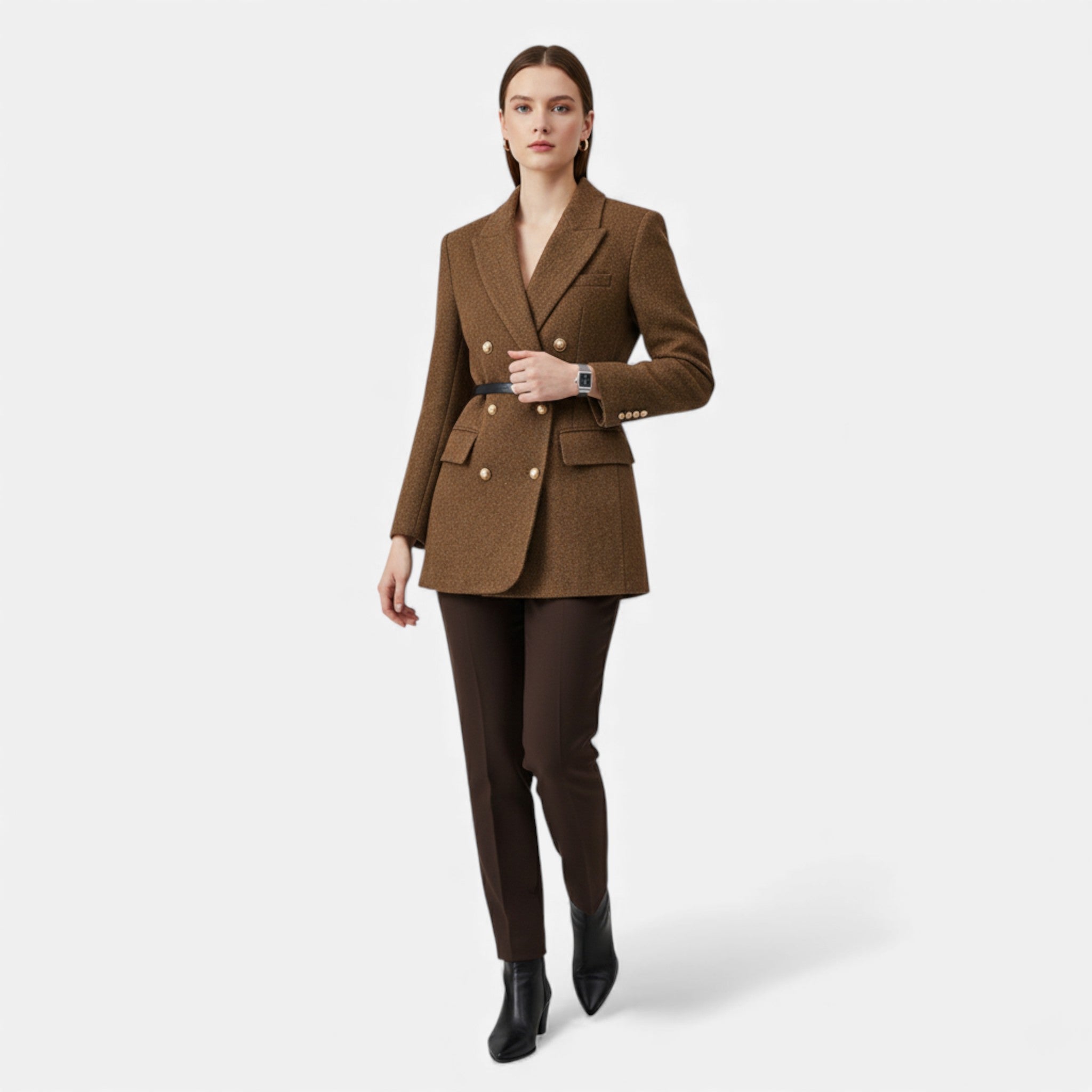 Veroux Mode | Women’s Double-Breasted Tweed Coat – Annabelle Elegance
