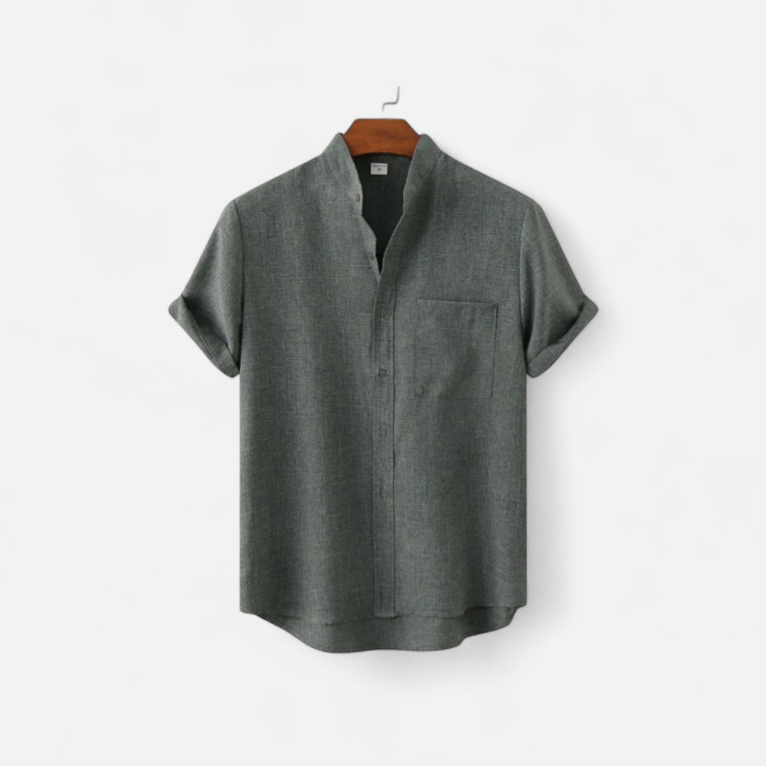 Veroux Mode | Men’s Mandarin Collar Shirt – Minimal Elegance, Eastern-Inspired Refinement