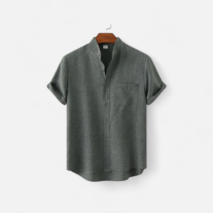 Veroux Mode | Men’s Mandarin Collar Shirt – Minimal Elegance, Eastern-Inspired Refinement