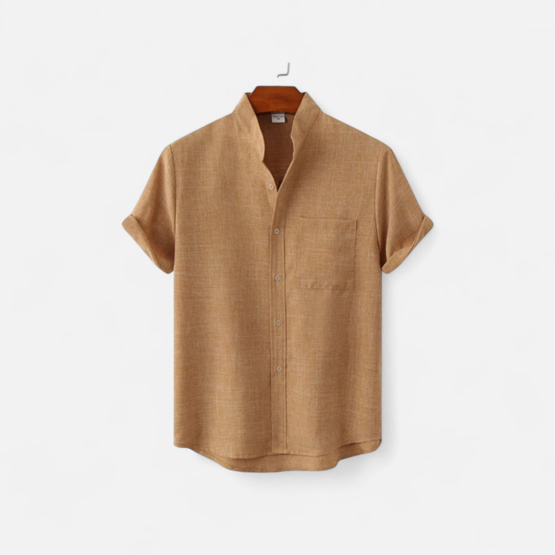 Veroux Mode | Men’s Mandarin Collar Shirt – Minimal Elegance, Eastern-Inspired Refinement