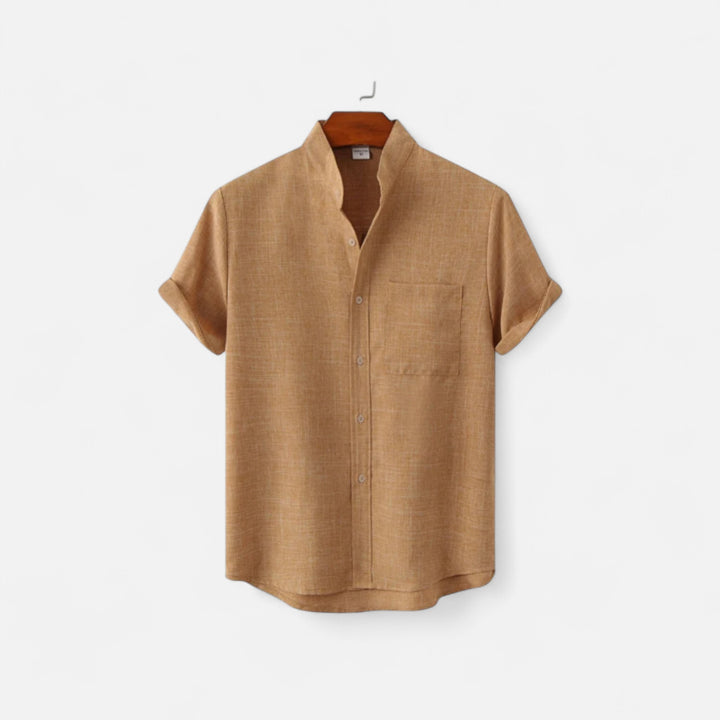 Veroux Mode | Men’s Mandarin Collar Shirt – Minimal Elegance, Eastern-Inspired Refinement