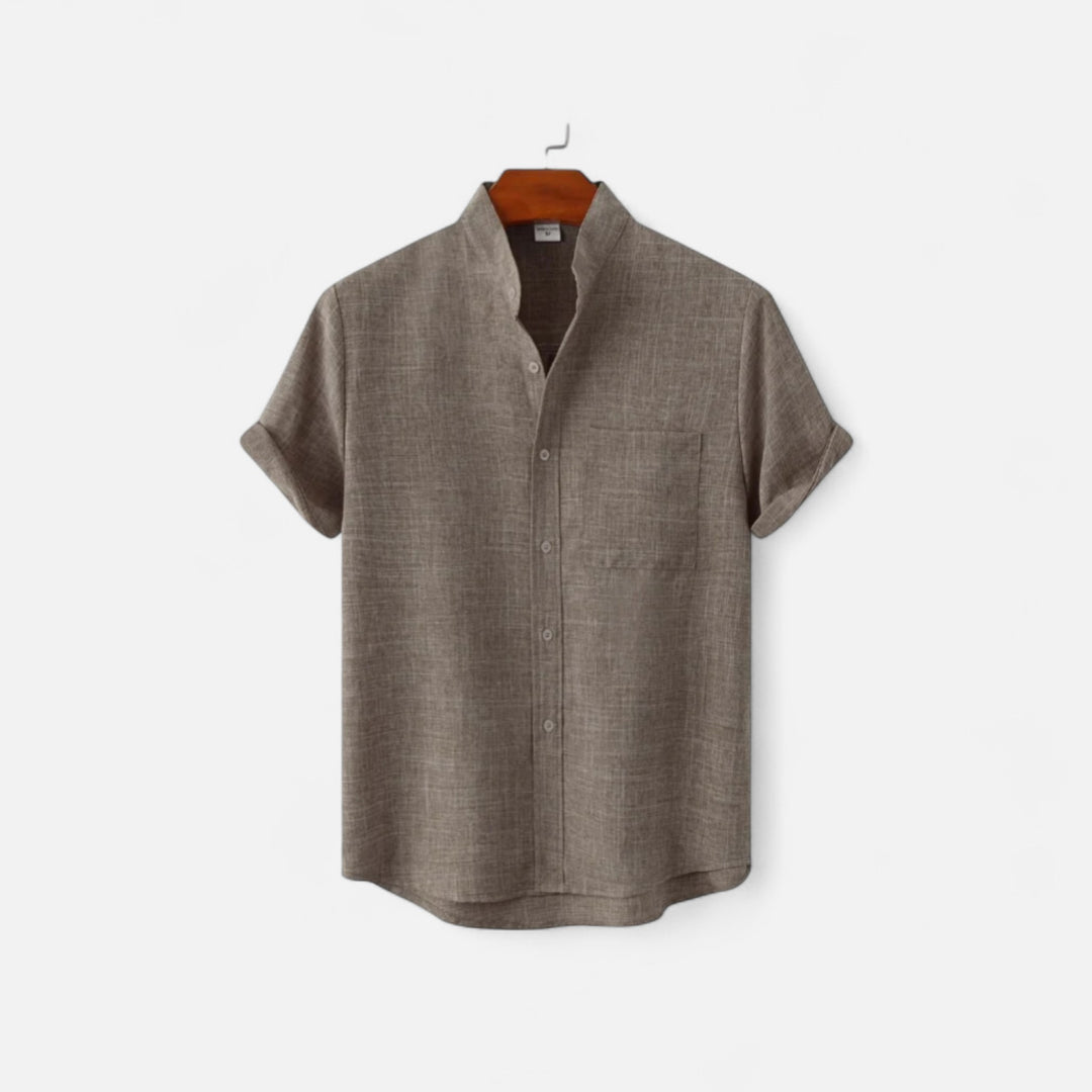 Veroux Mode | Men’s Mandarin Collar Shirt – Minimal Elegance, Eastern-Inspired Refinement