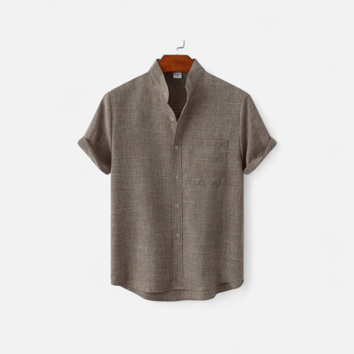 Veroux Mode | Men’s Mandarin Collar Shirt – Minimal Elegance, Eastern-Inspired Refinement