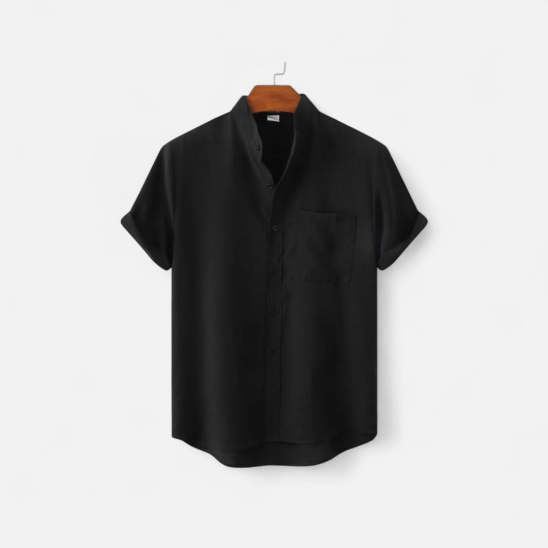 Veroux Mode | Men’s Mandarin Collar Shirt – Minimal Elegance, Eastern-Inspired Refinement