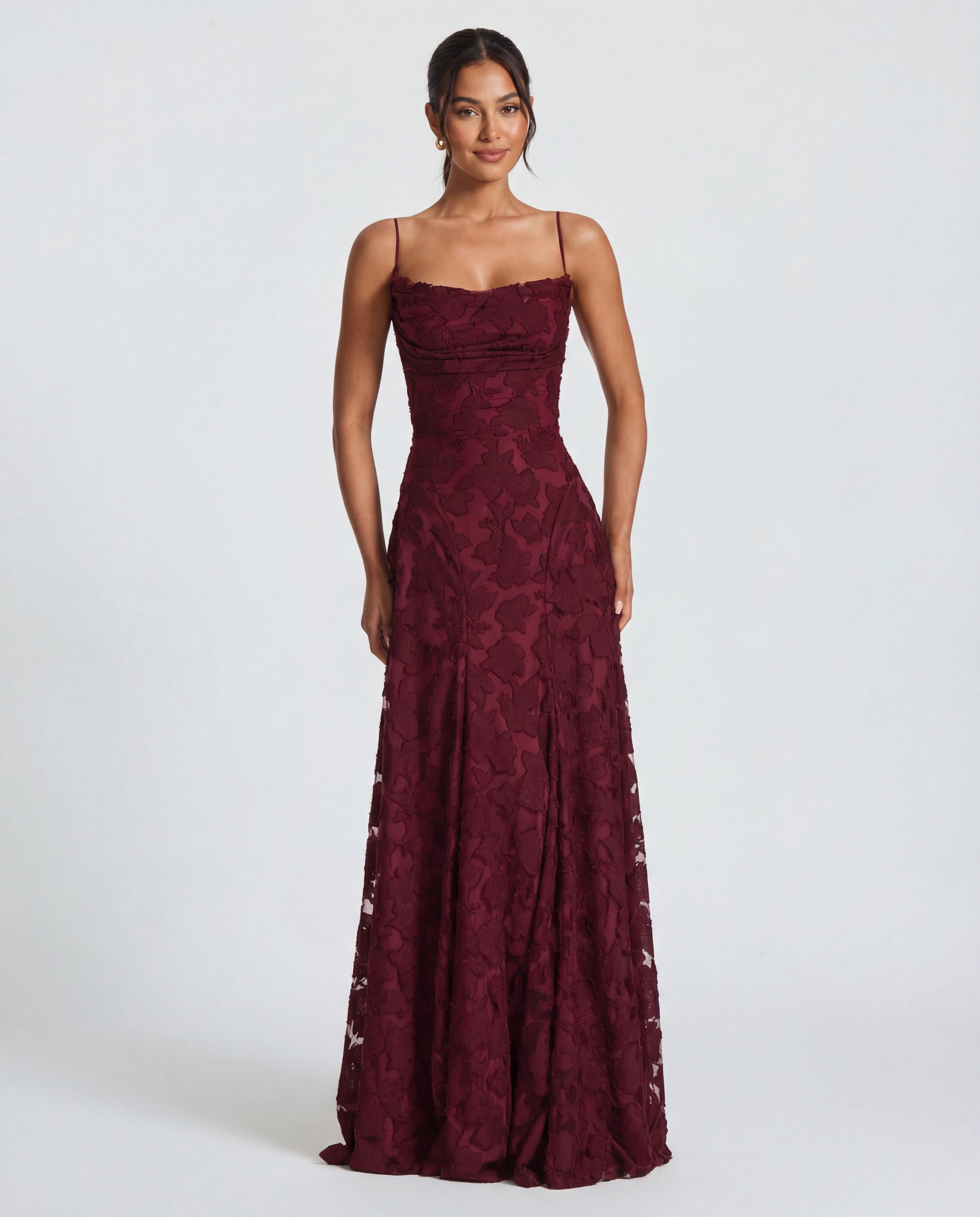 Women's maxi dress - lace-up back with floral burnout jersey | summer evening