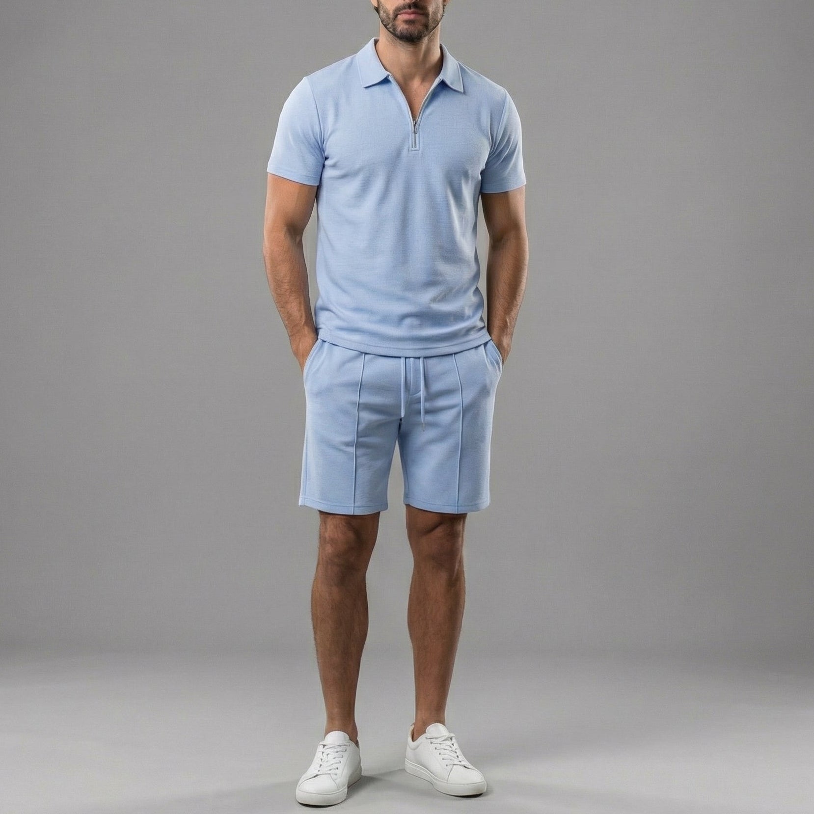 Men's polo shirt and shorts set | casual cotton ensemble