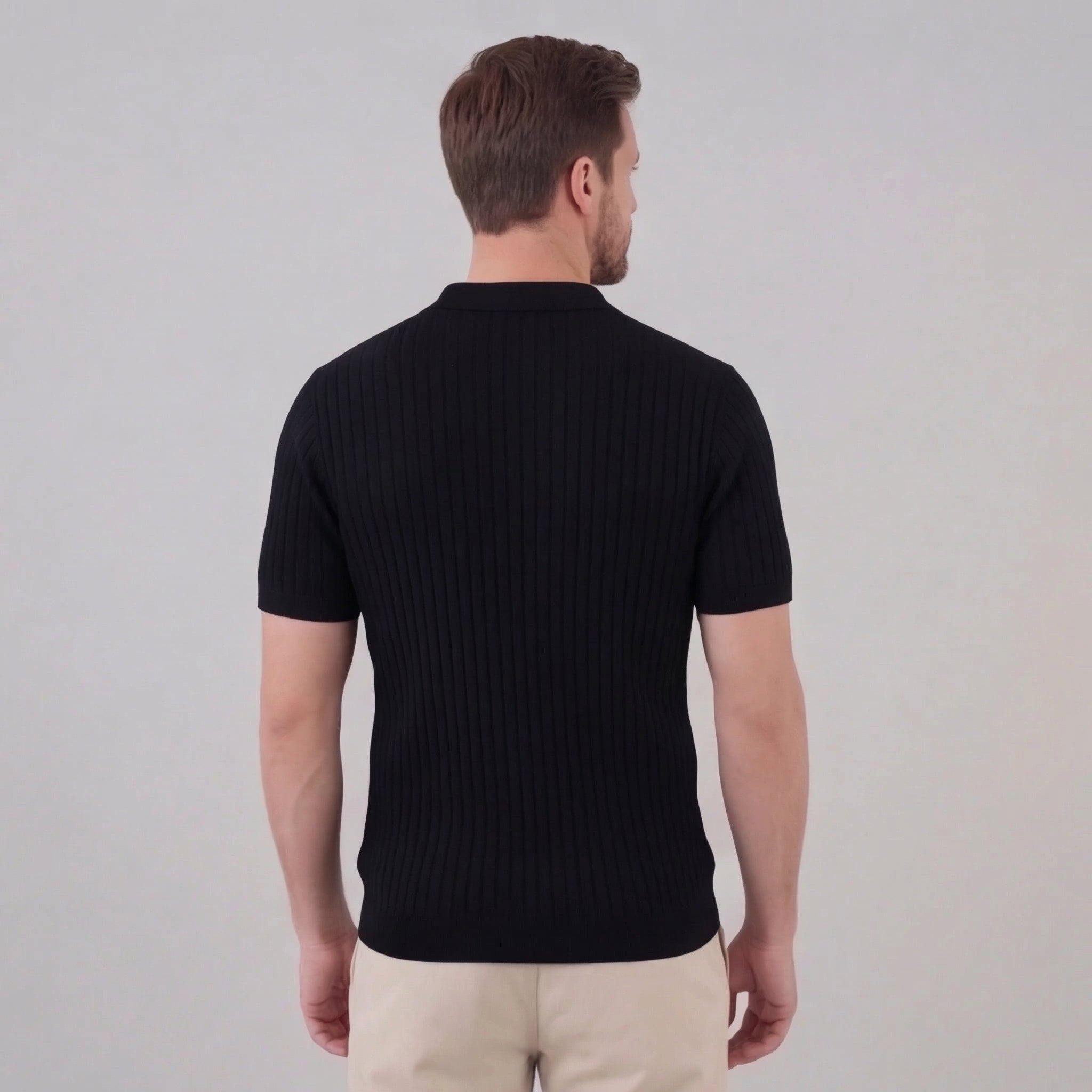 Men's ribbed V-neck polo | breathable mesh for daily wear
