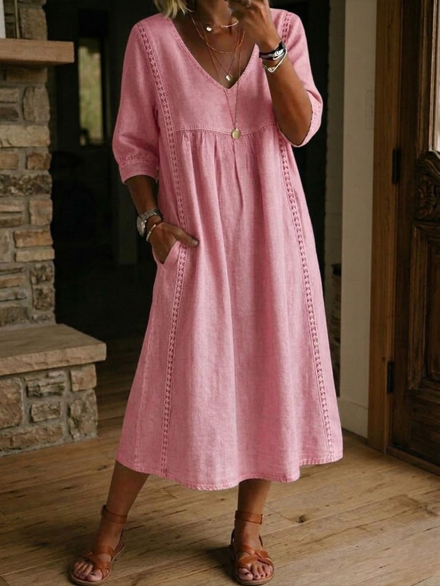 Women's midi dress V-neck relaxed fit casual