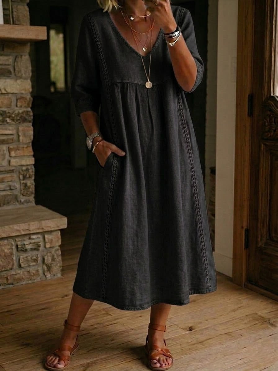 Women's midi dress V-neck relaxed fit casual