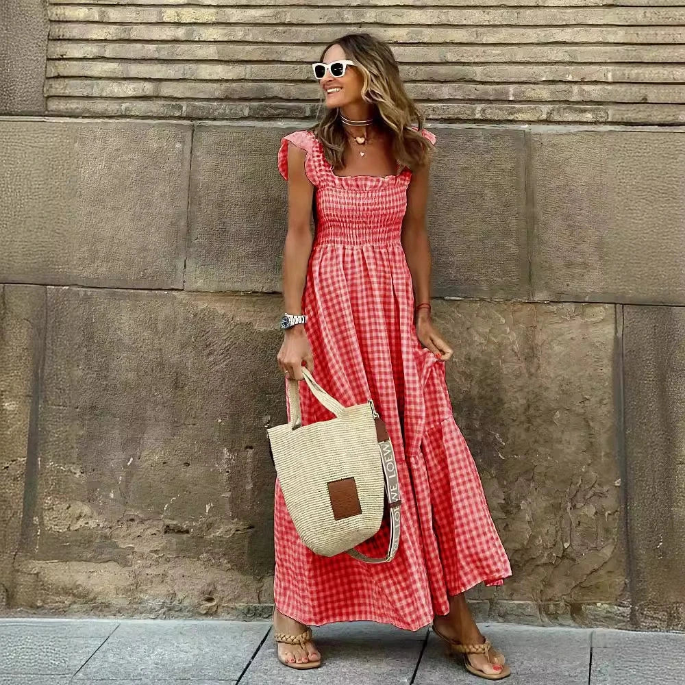 Plaid Smocked Maxi Summer Dress