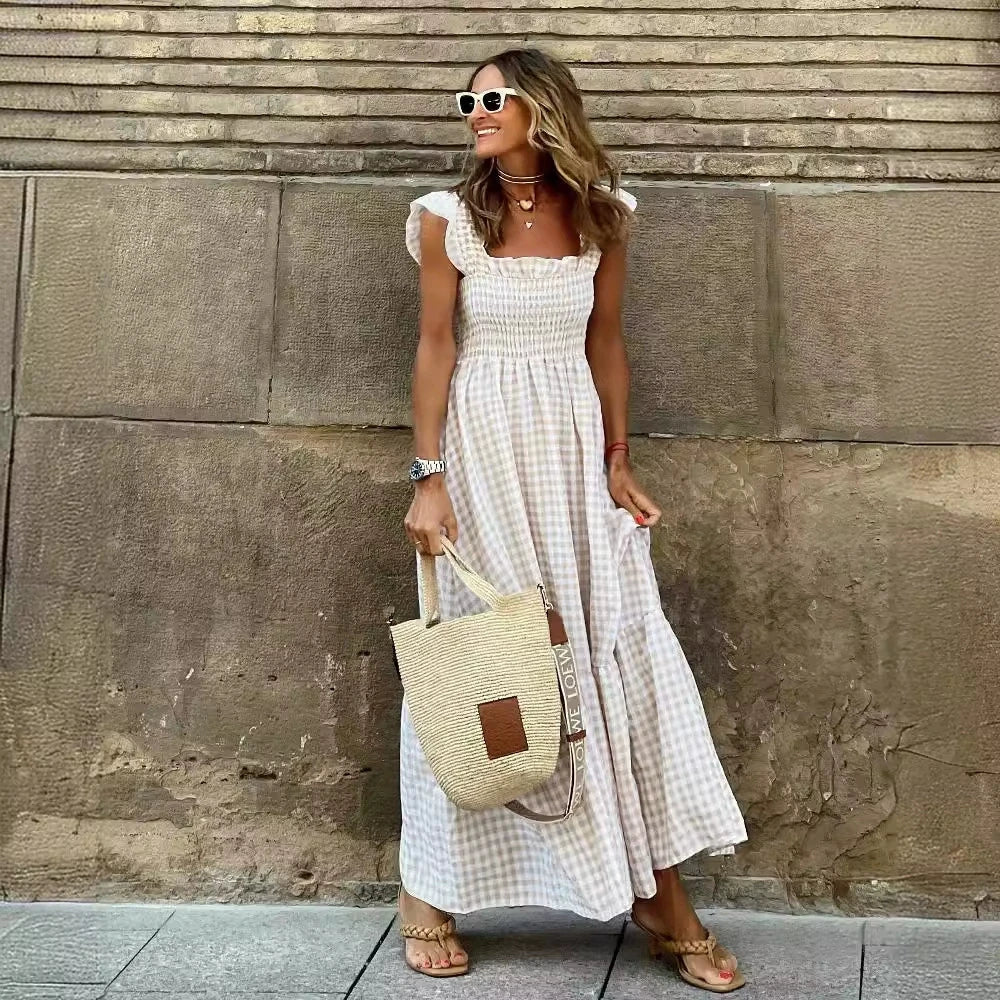 Plaid Smocked Maxi Summer Dress