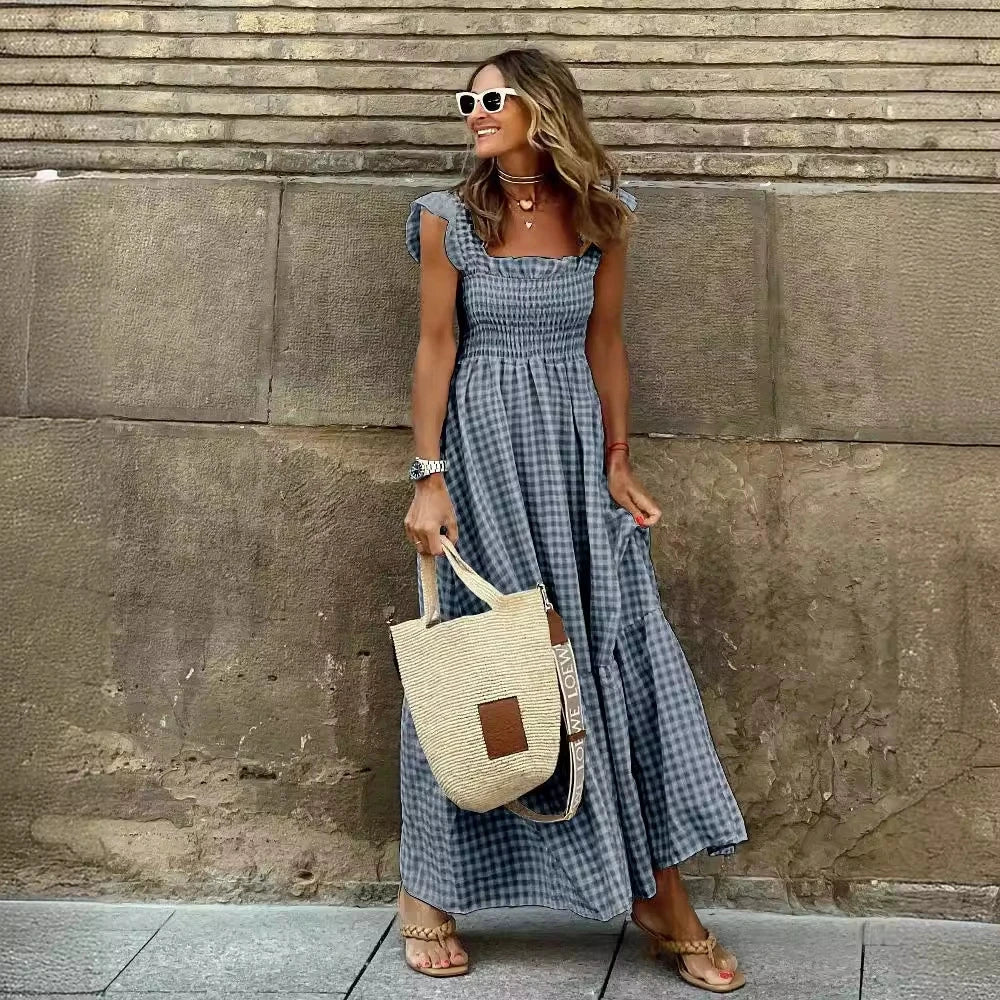 Plaid Smocked Maxi Summer Dress