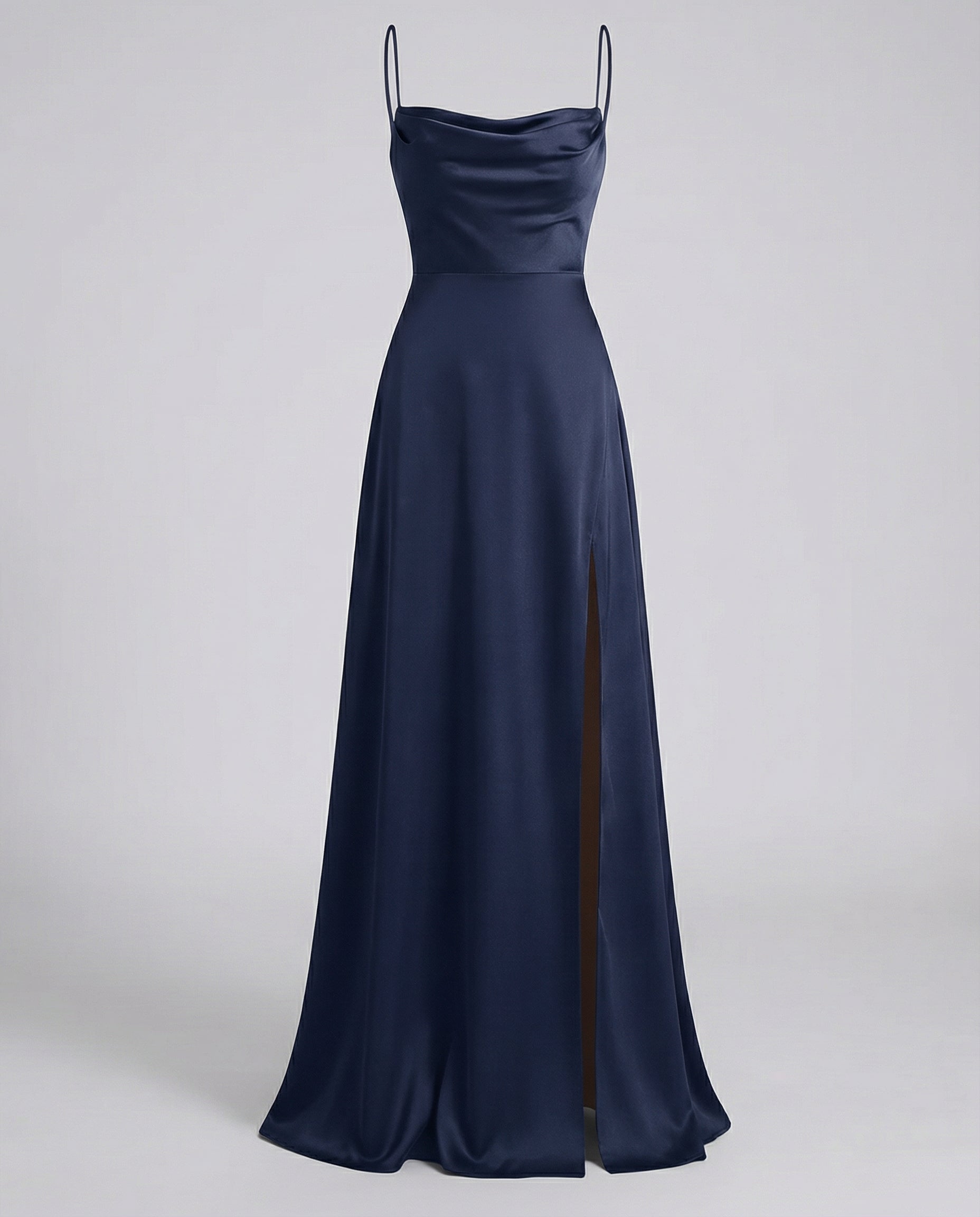 Women's silk maxi dress - draped cowl neck with side slit - formal party