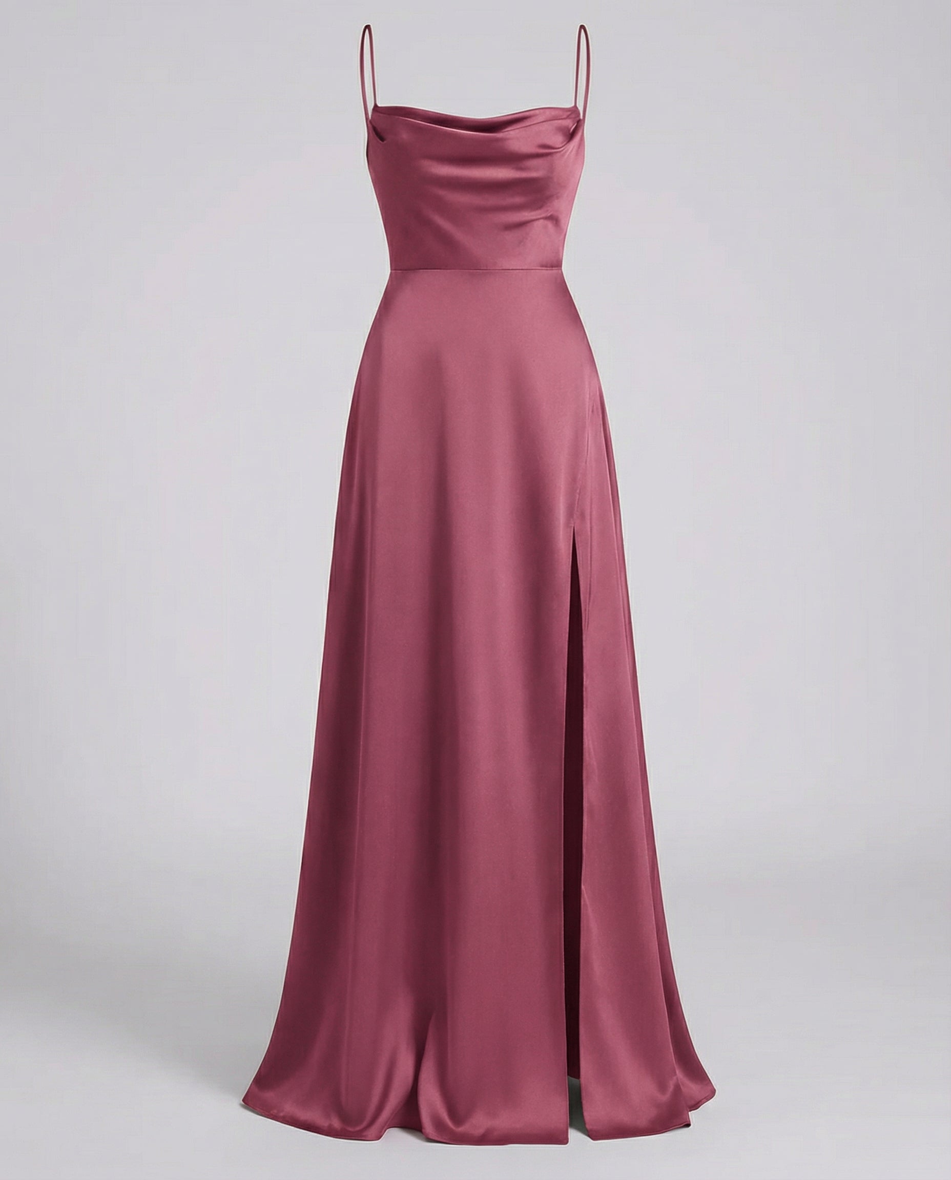 Women's silk maxi dress - draped cowl neck with side slit - formal party