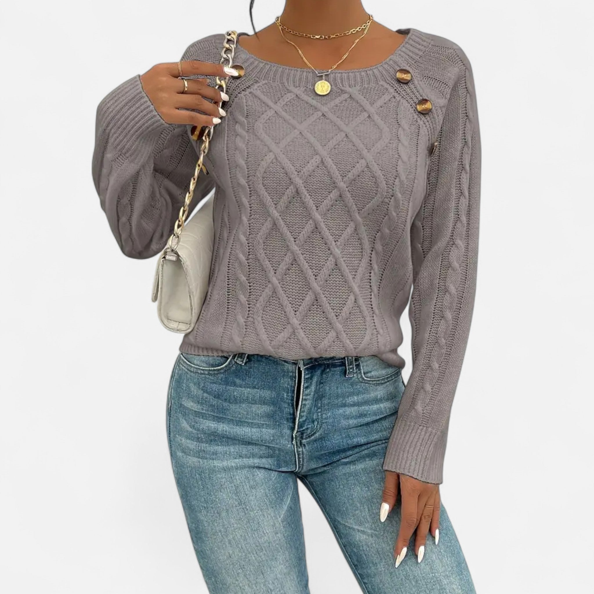 Veroux Mode | Women’s Cable-Knit Button Sweater