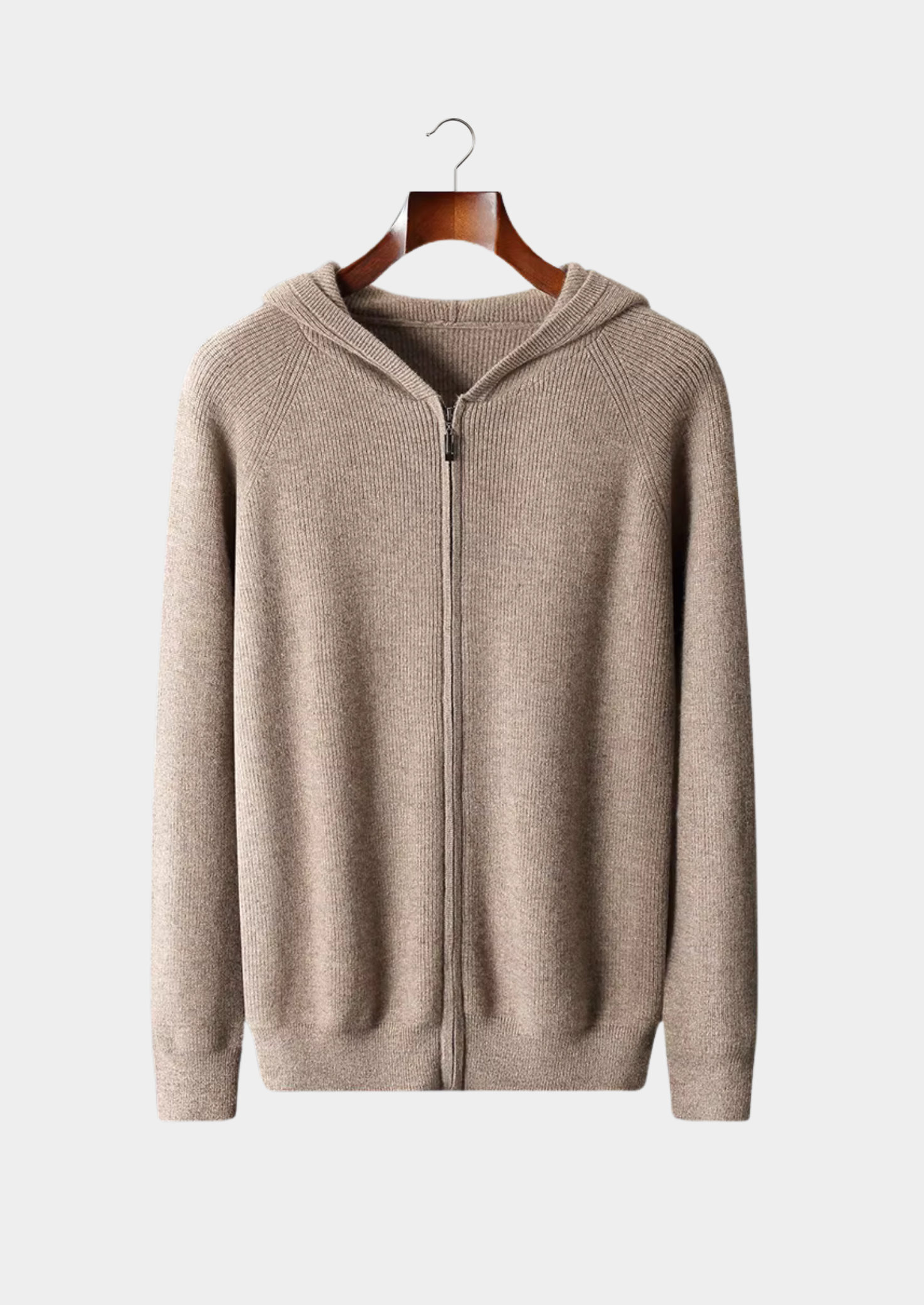 Veroux Mode | Men’s Pure Extra-Fine Merino Wool Ribbed Zip Hoodie