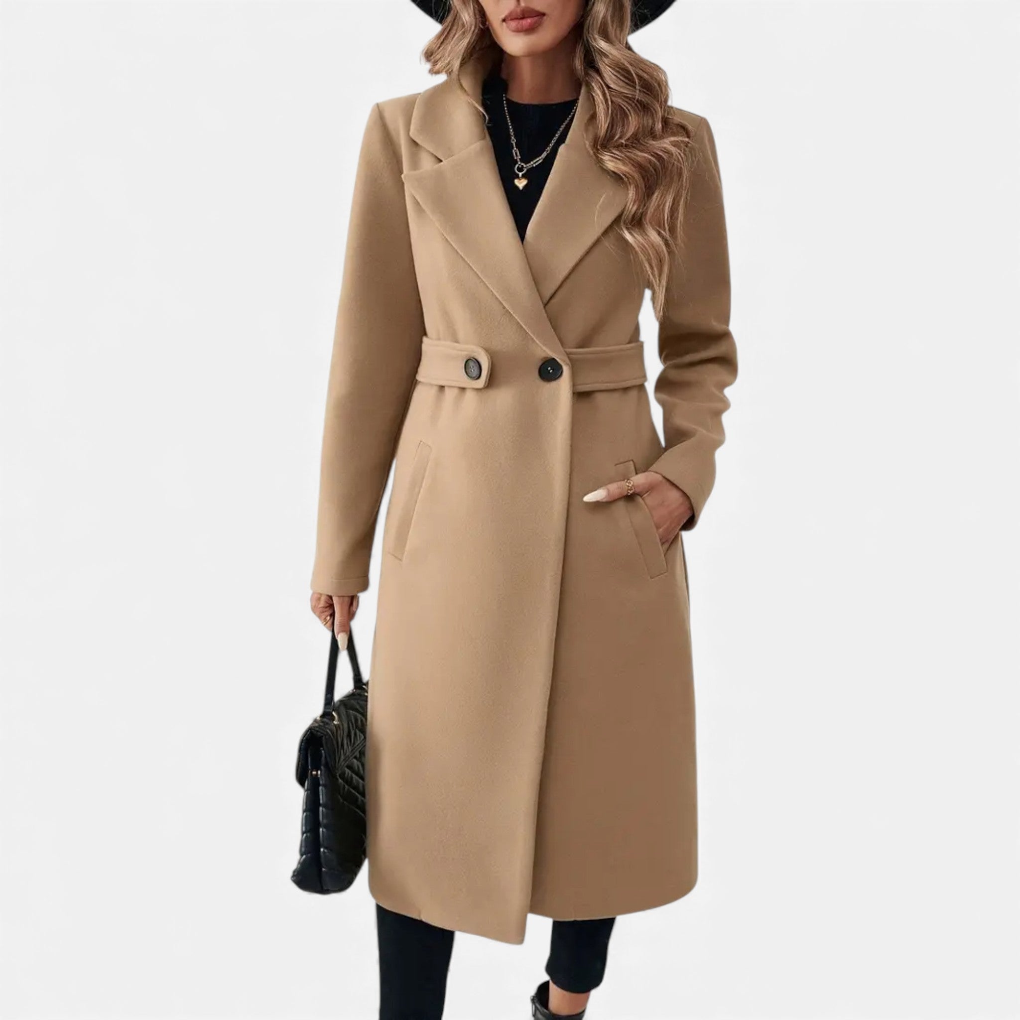 Veroux Mode | Women’s Tweed Coat – Long Belted Elegance