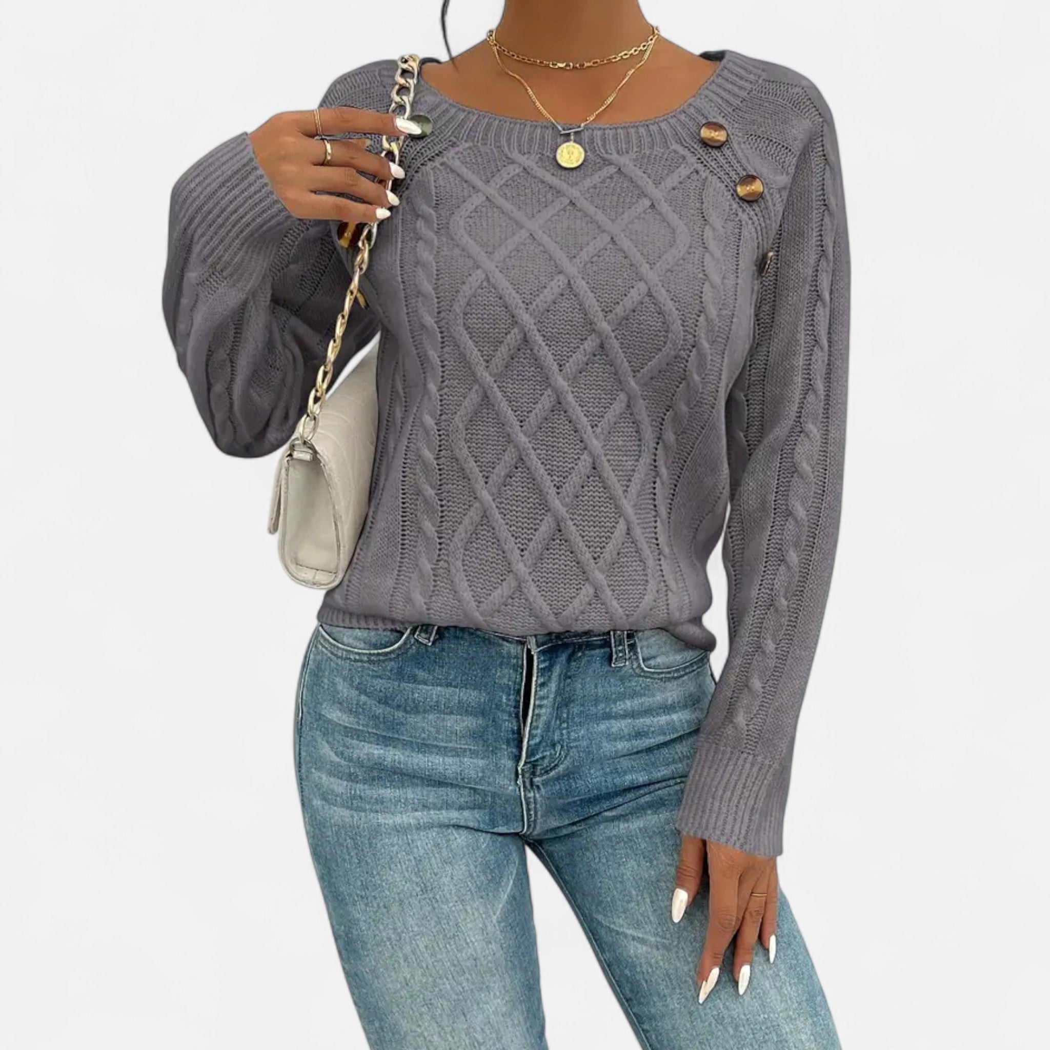 Veroux Mode | Women’s Cable-Knit Button Sweater