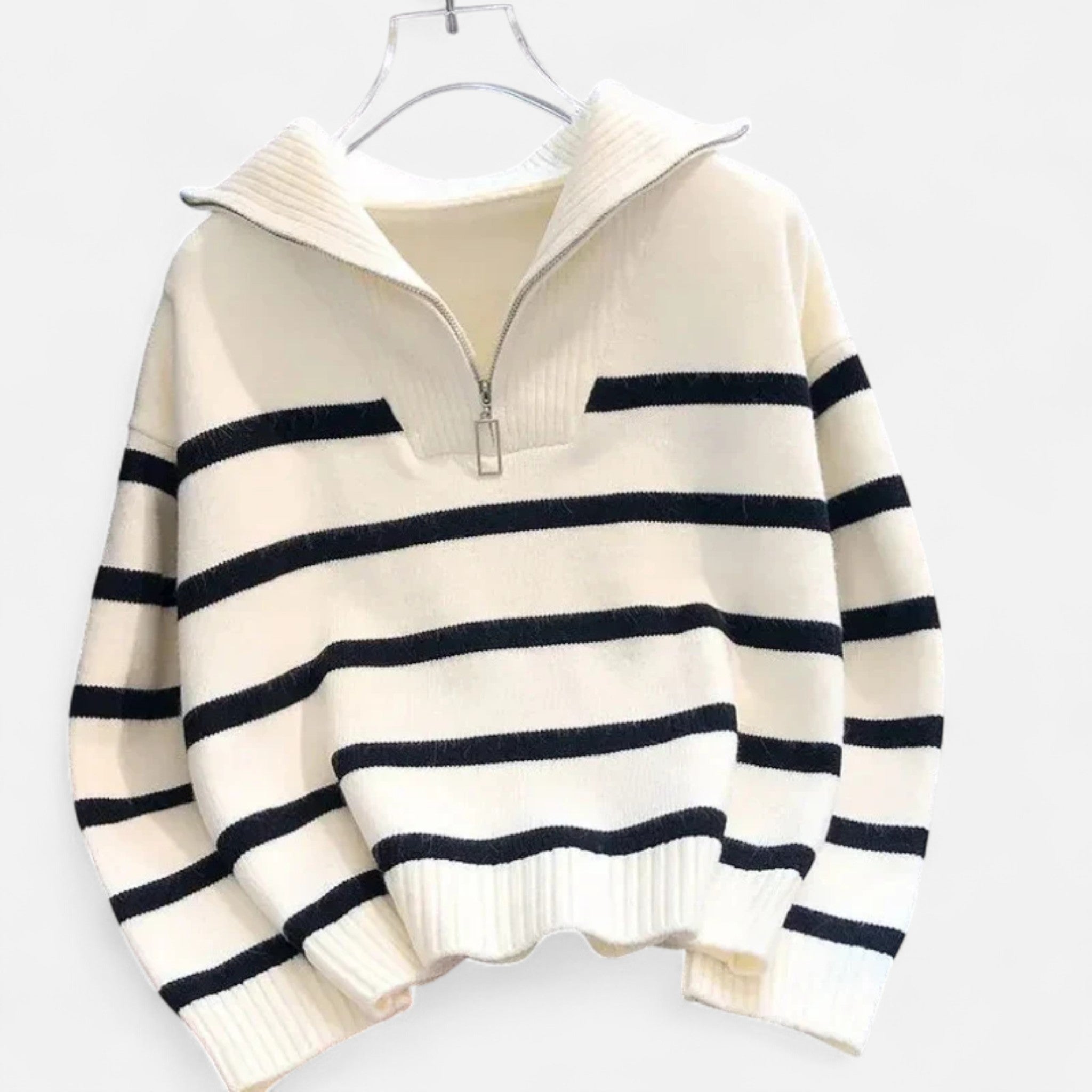 Veroux Mode | Women’s Striped Zip-Collar Sweater