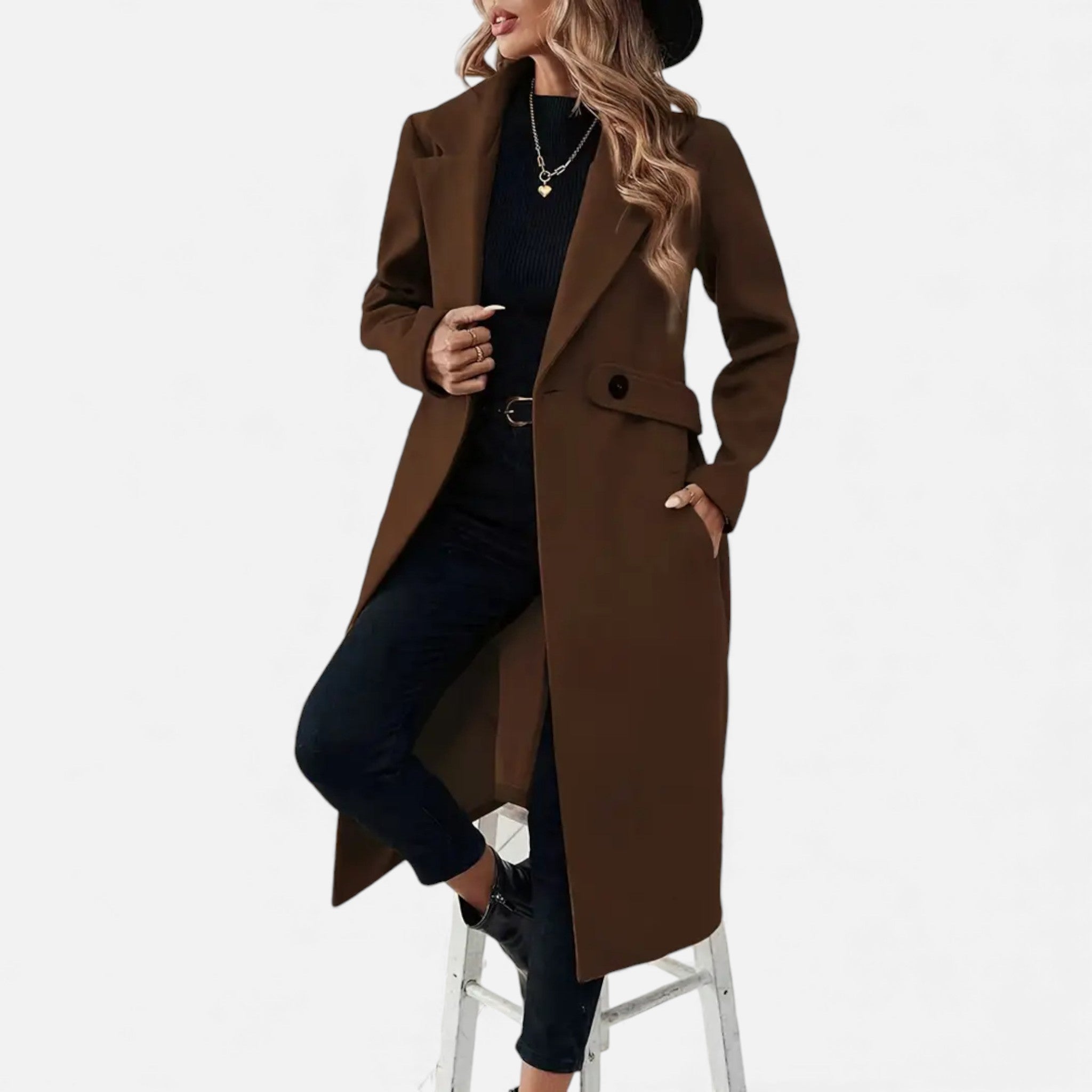 Veroux Mode | Women’s Tweed Coat – Long Belted Elegance