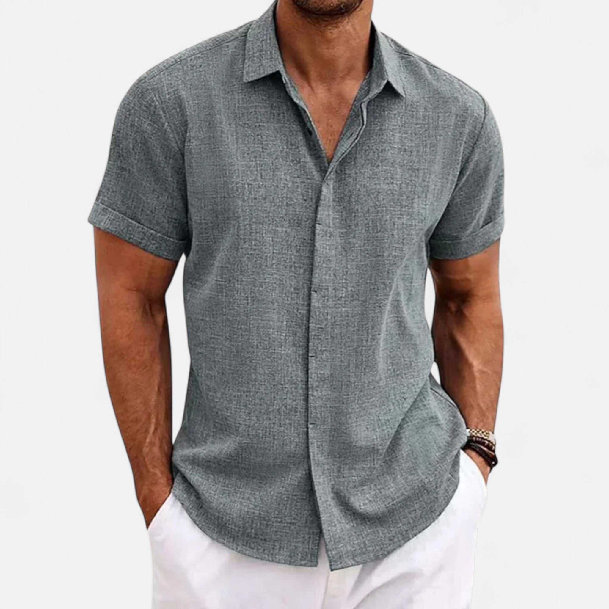 Veroux Mode | Men’s Cotton Linen Summer Shirt – Refined Ease, Coastal Sophistication