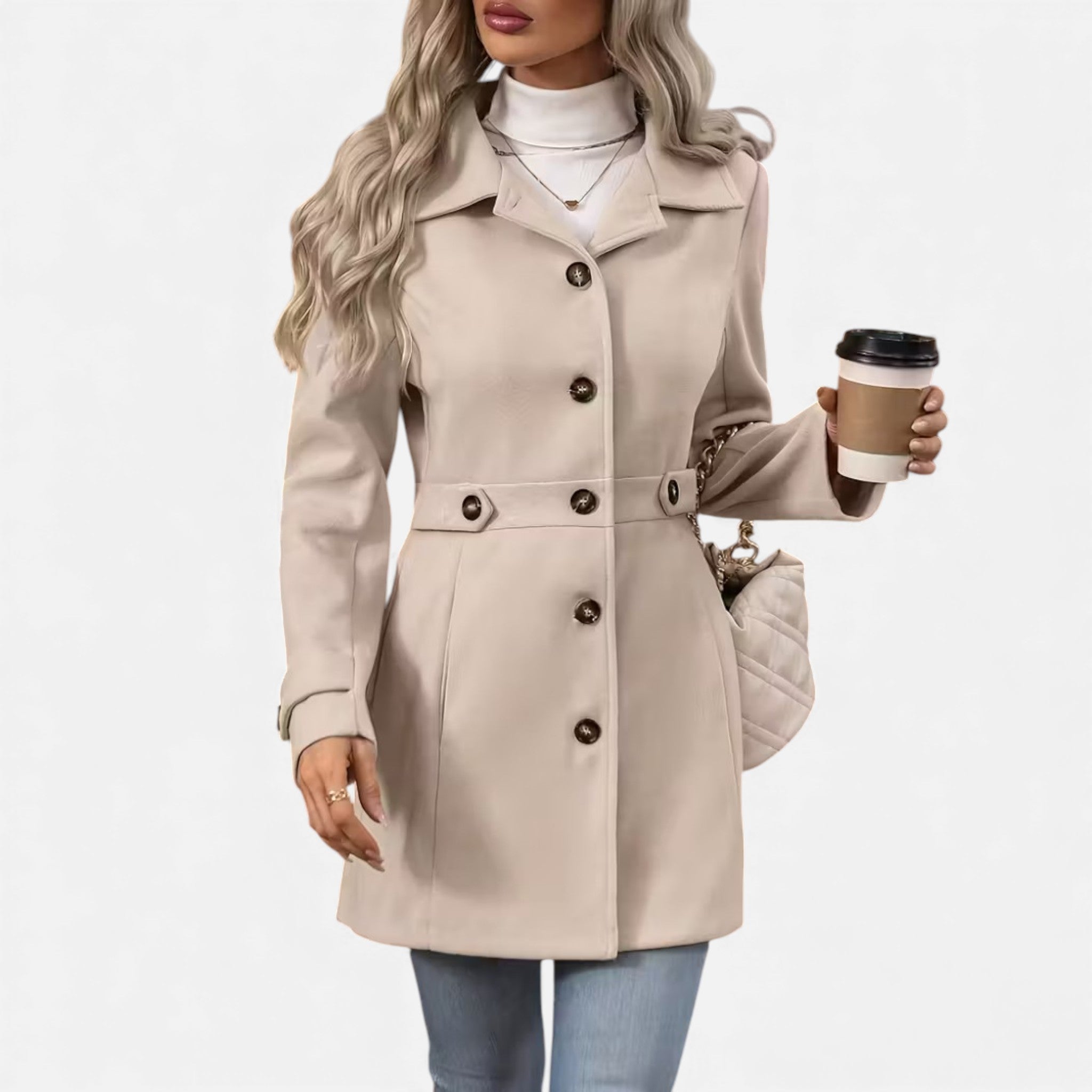 Veroux Mode | Women’s Classic Tweed Waist-Cinched Coat
