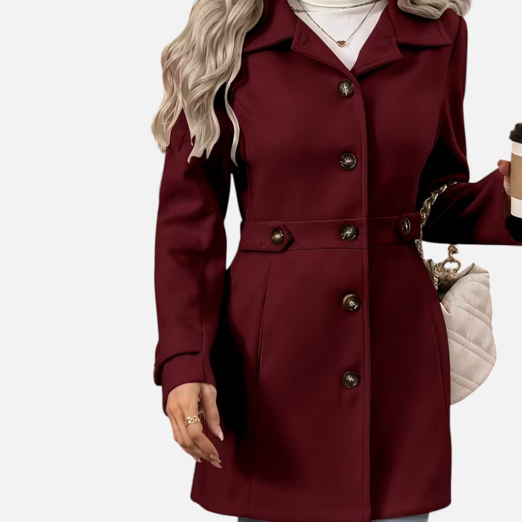 Veroux Mode | Women’s Classic Tweed Waist-Cinched Coat