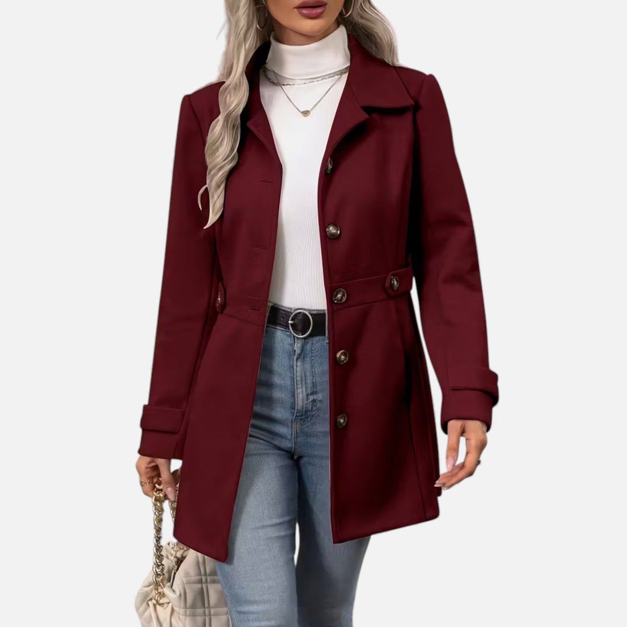 Veroux Mode | Women’s Classic Tweed Waist-Cinched Coat